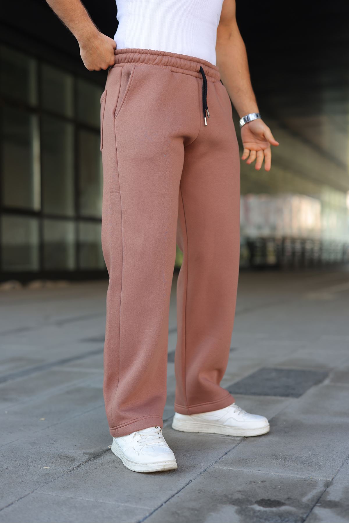 Erkek Bol Paça Beli Lastikli Kiremit Eşofman Altı