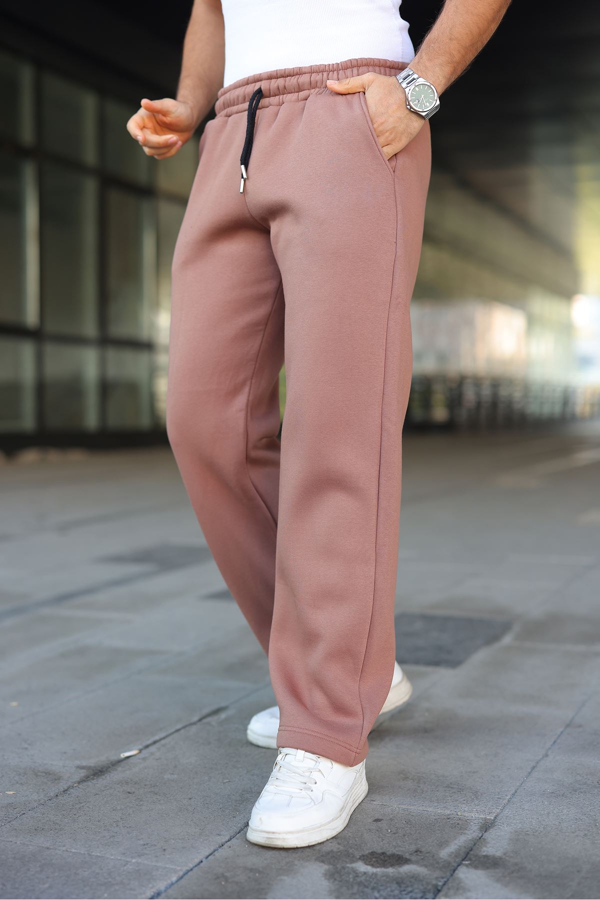 Erkek Bol Paça Beli Lastikli Kiremit Eşofman Altı