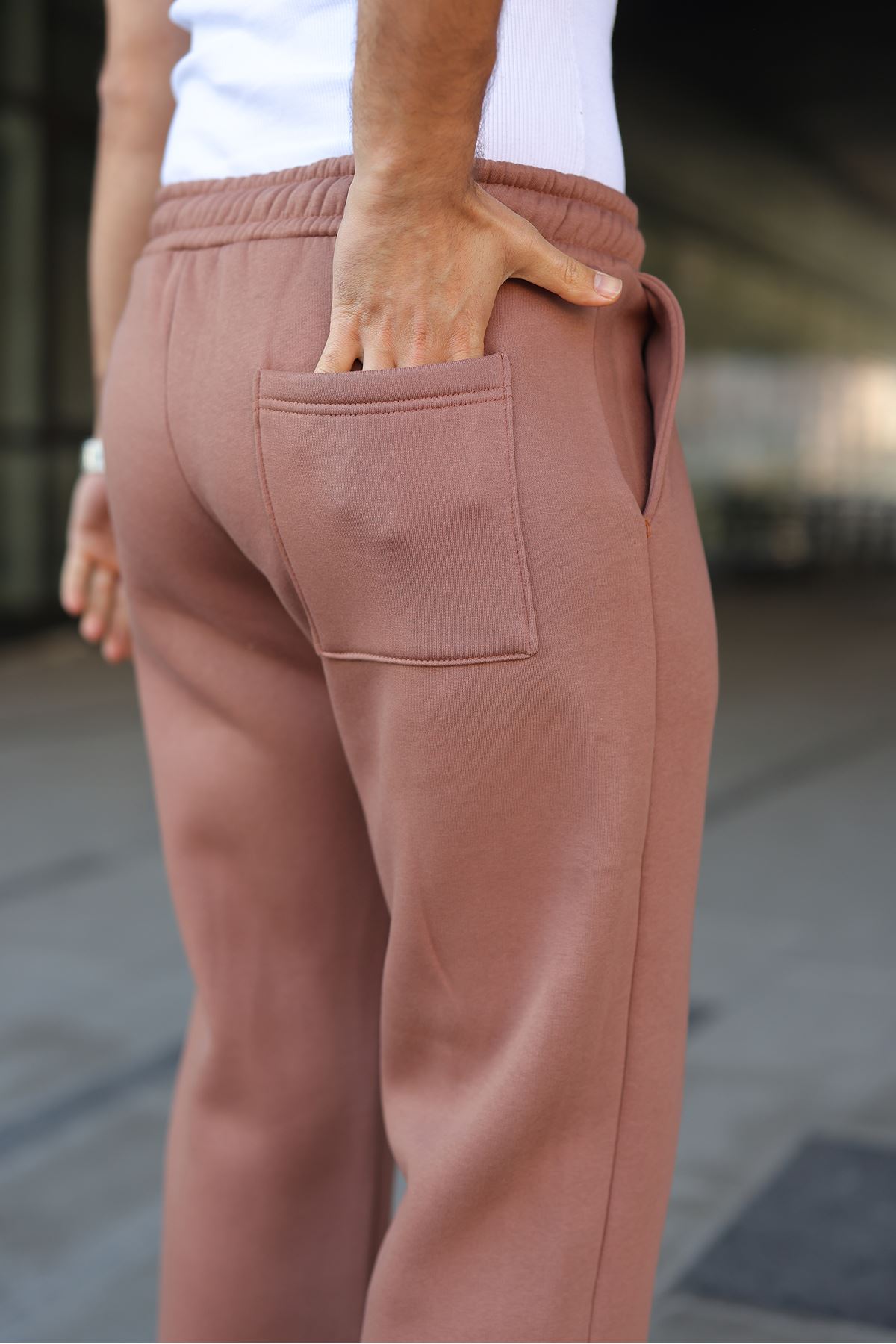 Erkek Bol Paça Beli Lastikli Kiremit Eşofman Altı