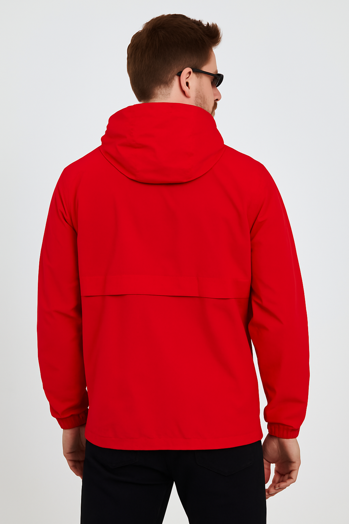 Erkek Baskılı Kapşonlu Kırmızı Rüzgarlık & Yağmurluk