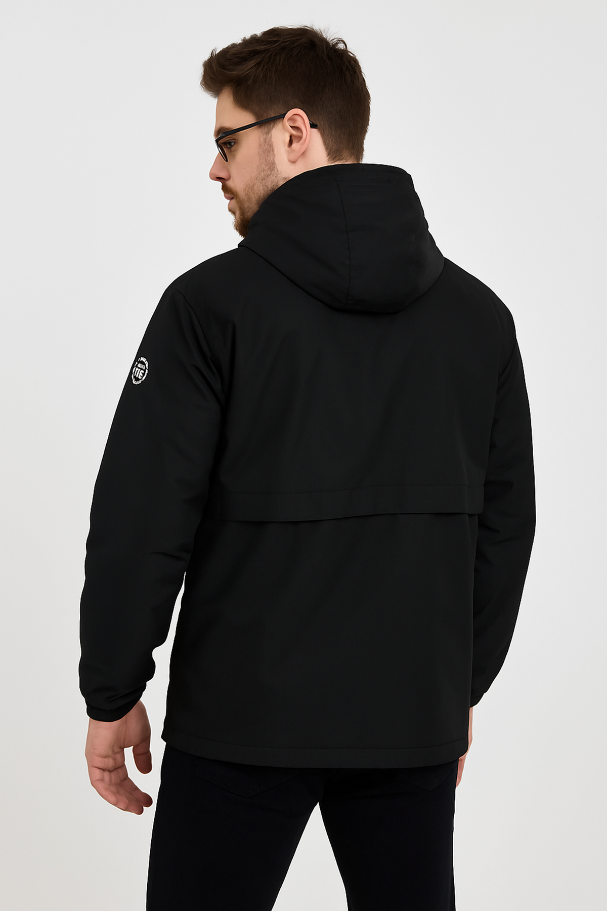 Erkek Baskılı Kapşonlu Siyah Rüzgarlık & Yağmurluk