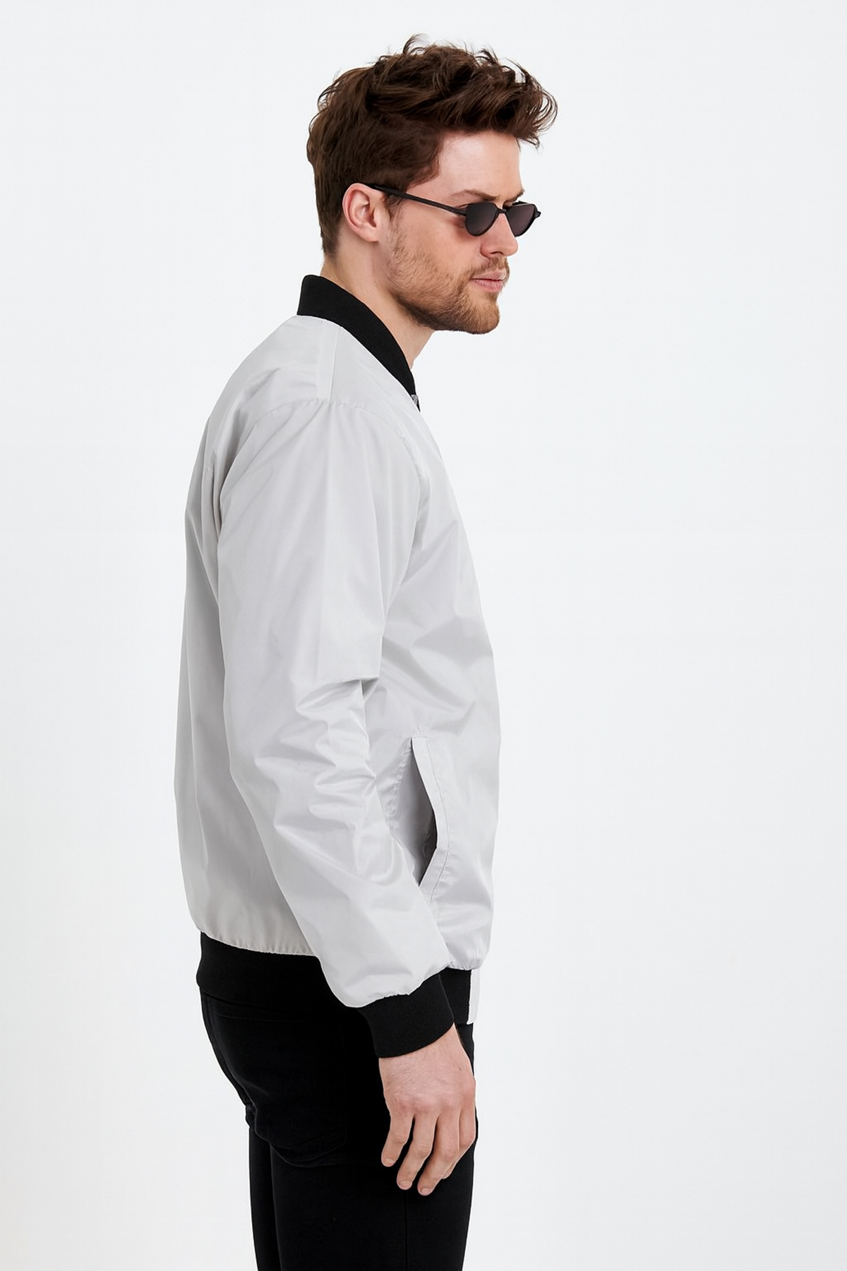 Erkek Fermuarlı Gri Kolej Rüzgarlık & Yağmurluk