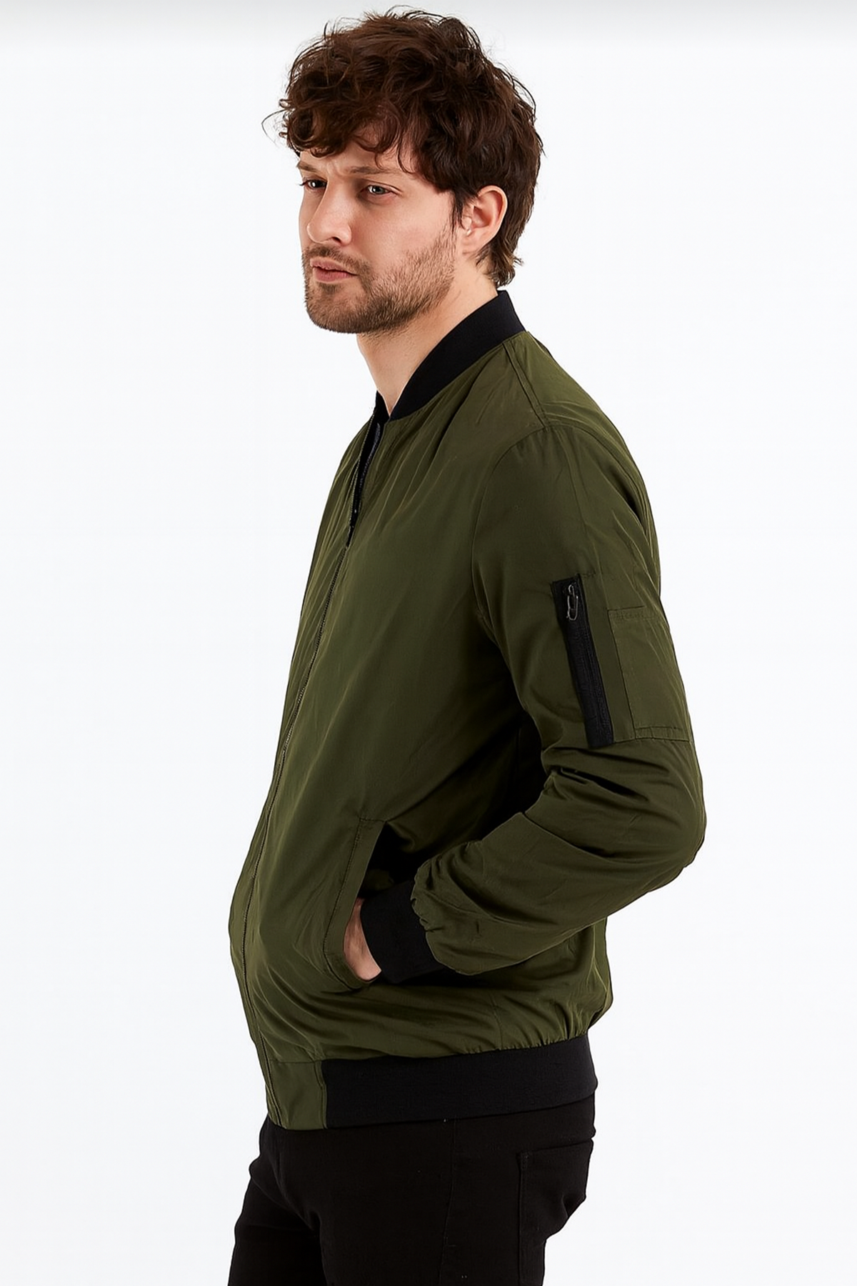 Erkek Fermuarlı Haki Kolej Rüzgarlık & Yağmurluk