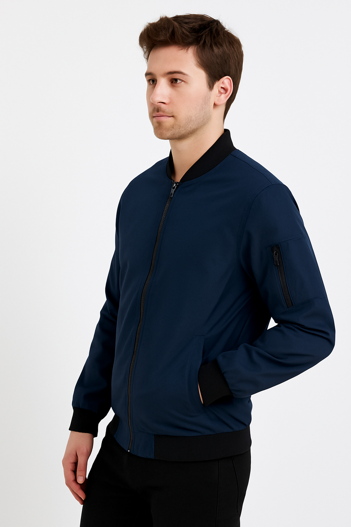 Erkek Fermuarlı Lacivert Kolej Rüzgarlık & Yağmurluk