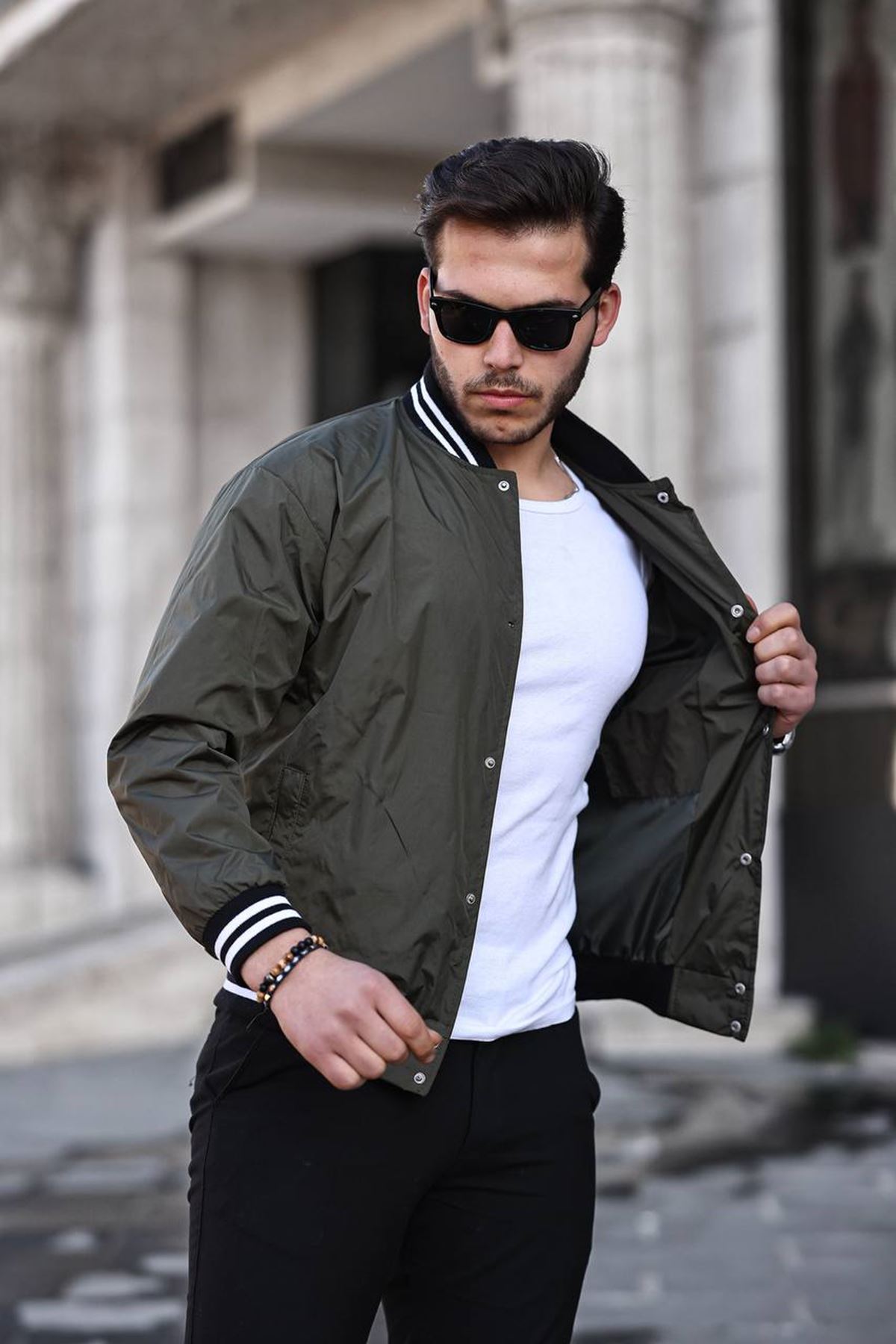 Erkek Baskılı Çıtçıtlı Haki Kolej Rüzgarlık & Yağmurluk