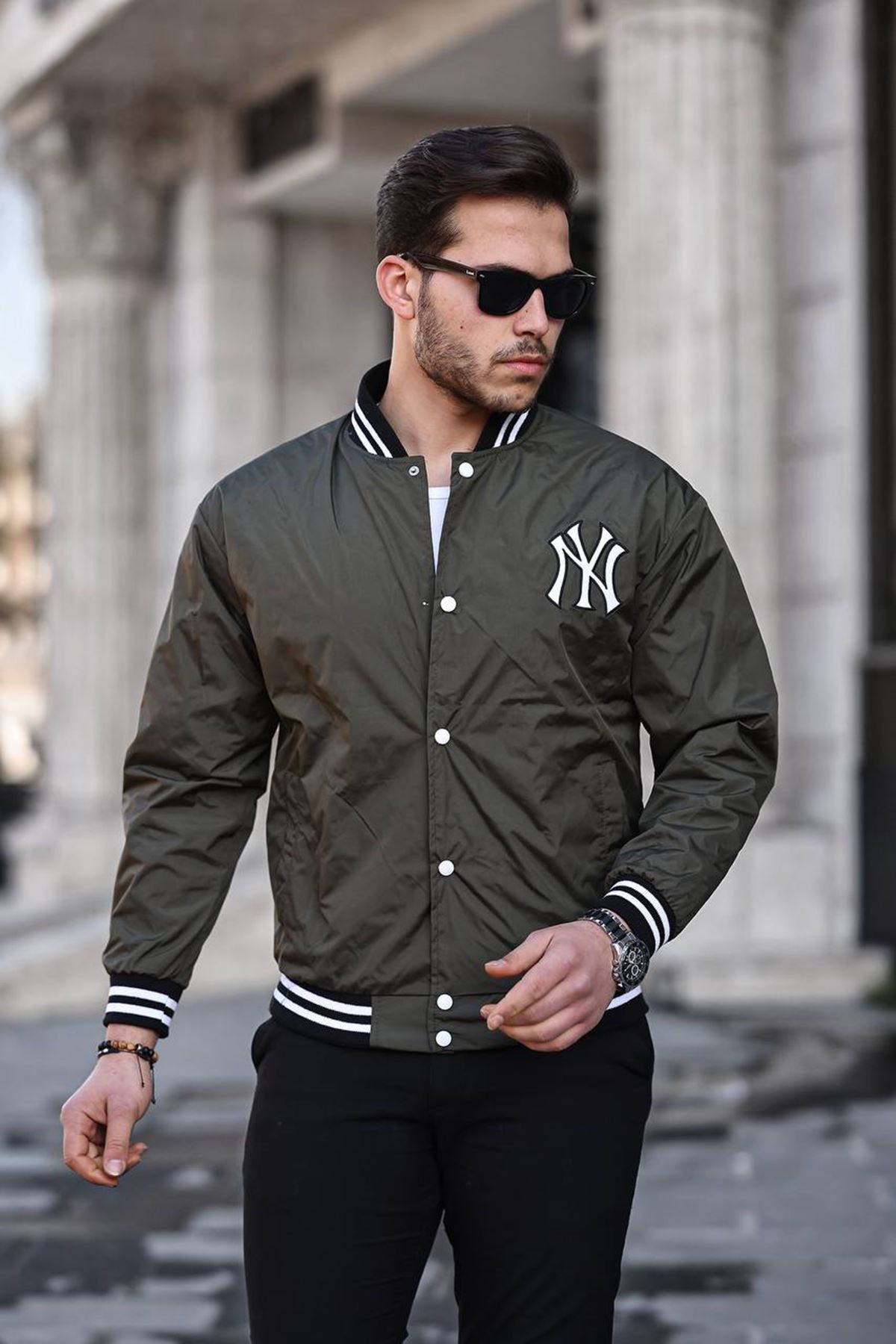 Erkek Baskılı Çıtçıtlı Haki Kolej Rüzgarlık & Yağmurluk