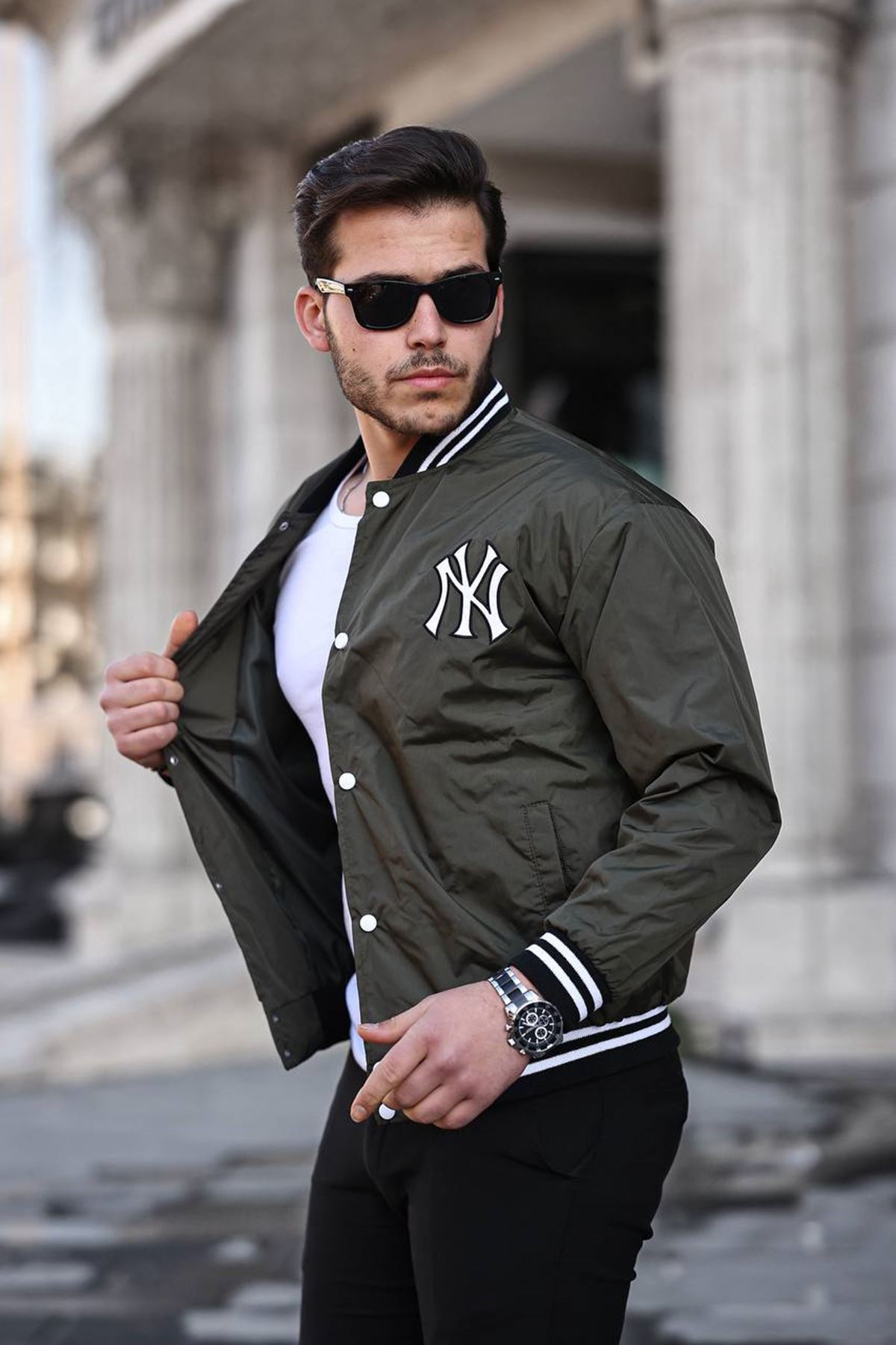 Erkek Baskılı Çıtçıtlı Haki Kolej Rüzgarlık & Yağmurluk