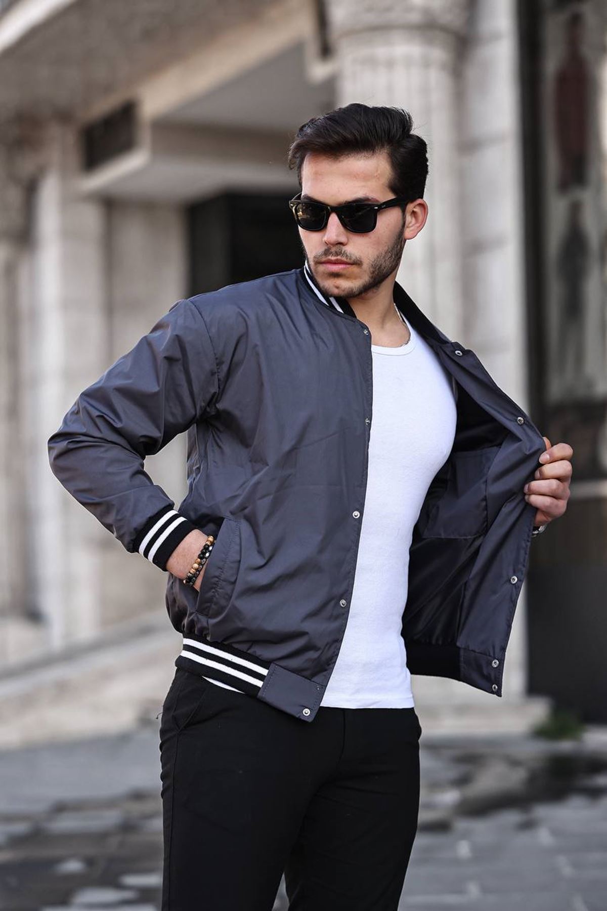 Erkek Baskılı Çıtçıtlı Füme Kolej Rüzgarlık & Yağmurluk