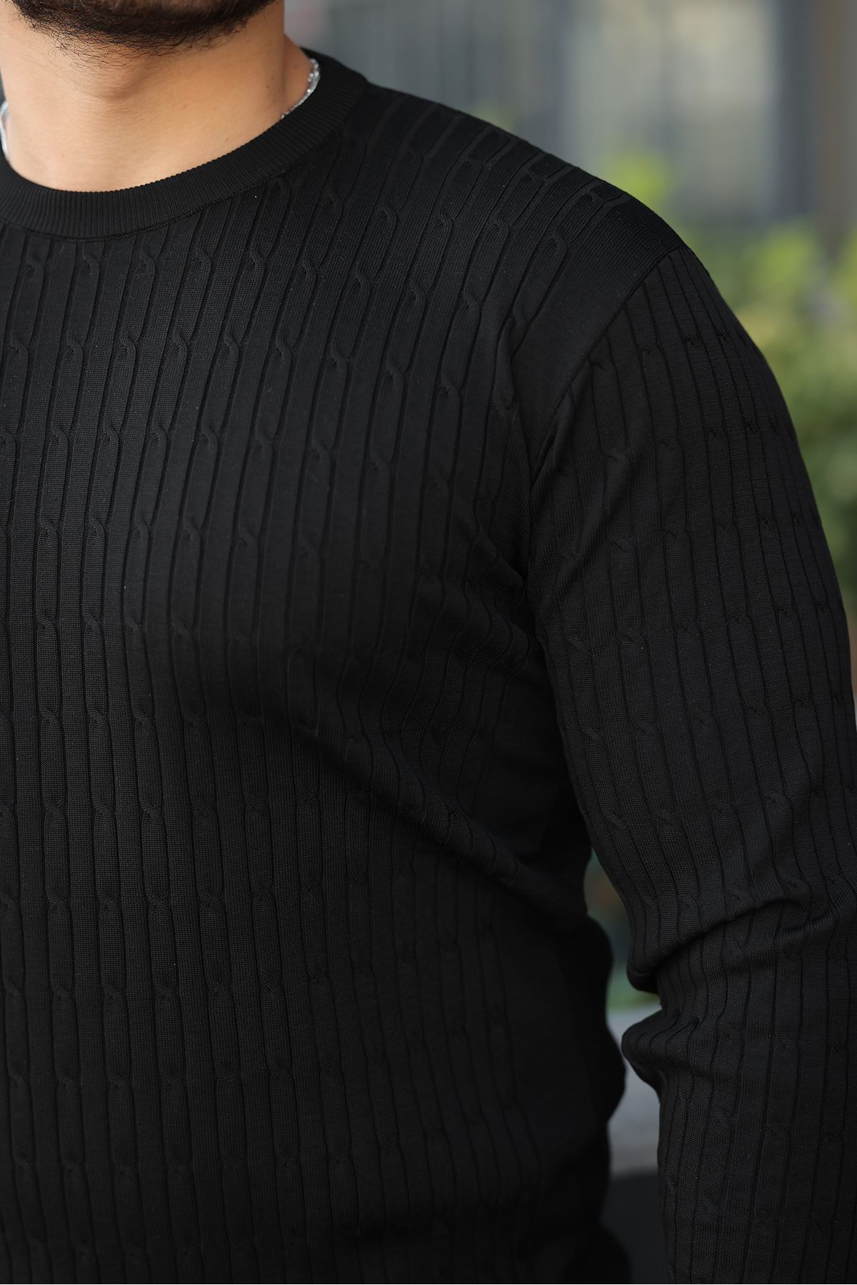 Erkek Bisiklet Yaka Uzun Kollu Siyah Triko Kazak