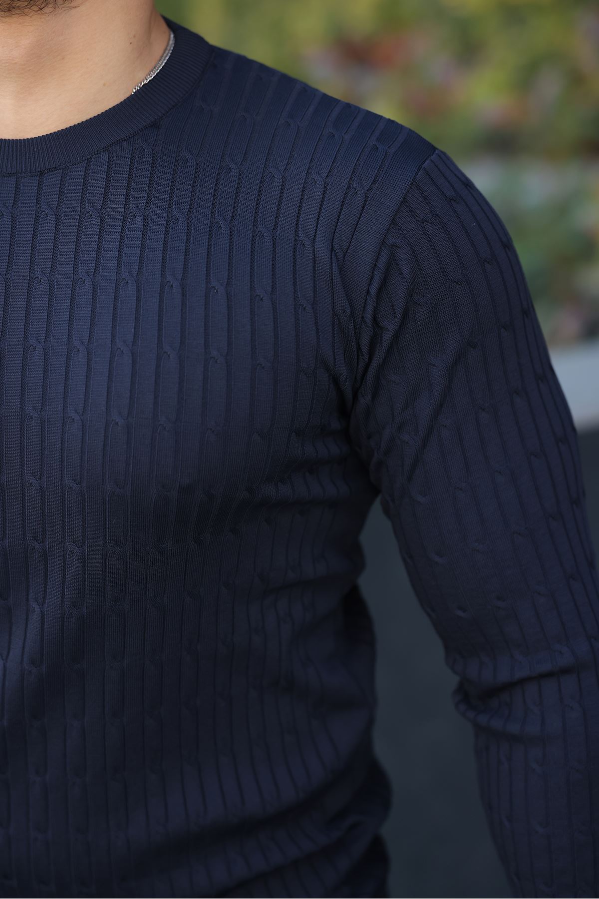 Erkek Bisiklet Yaka Uzun Kollu Lacivert Triko Kazak