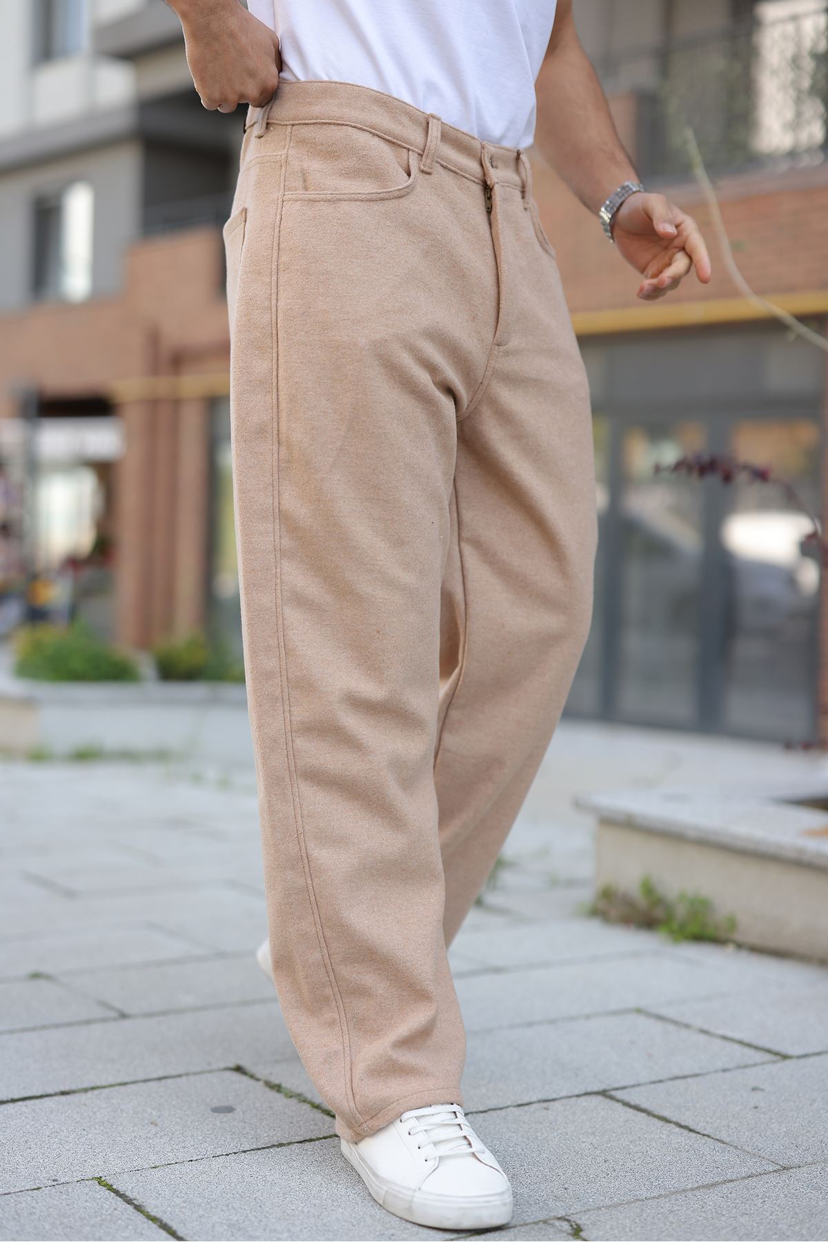 Erkek Yüksek Bel Bol Paça Günlük S.Kahve Baggy Pantolon