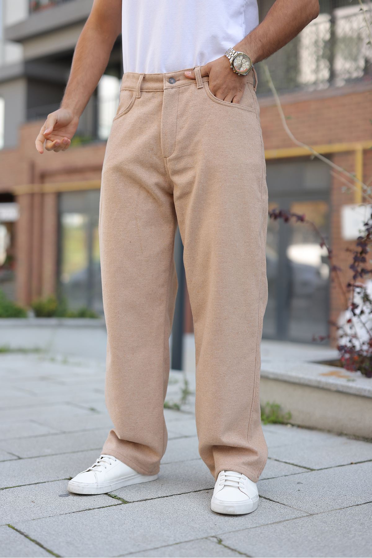Erkek Yüksek Bel Bol Paça Günlük S.Kahve Baggy Pantolon