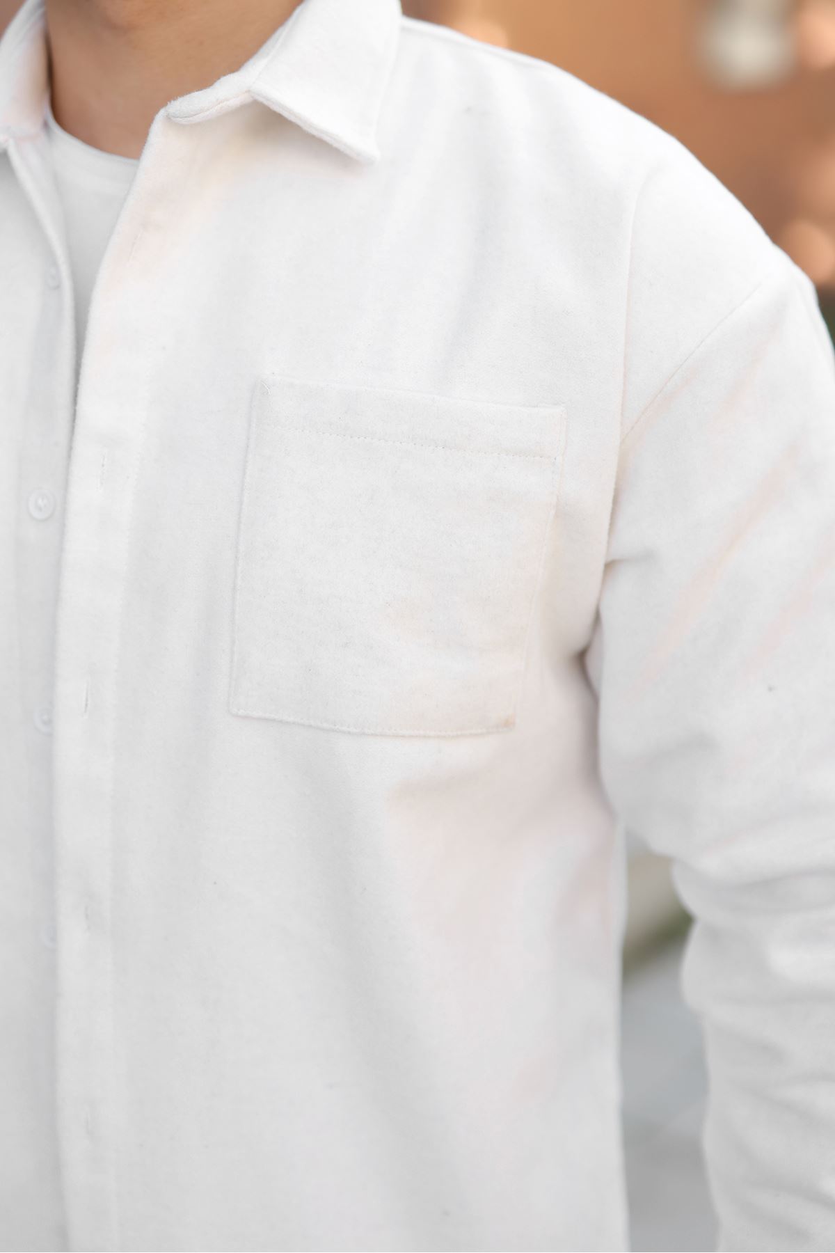 Erkek Kışlık Günlük Basic Oduncu Beyaz Kaşe Ceket