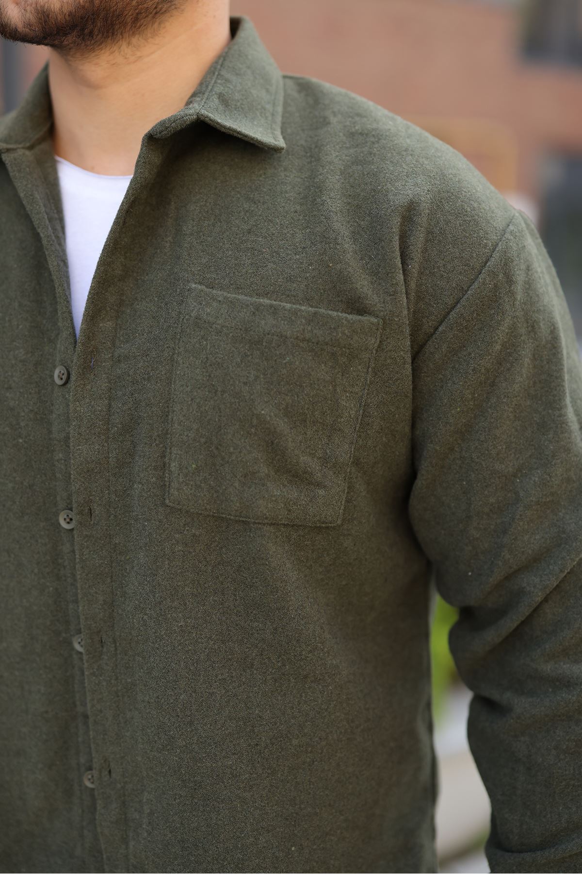 Erkek Kışlık Günlük Basic Oduncu Haki Kaşe Ceket