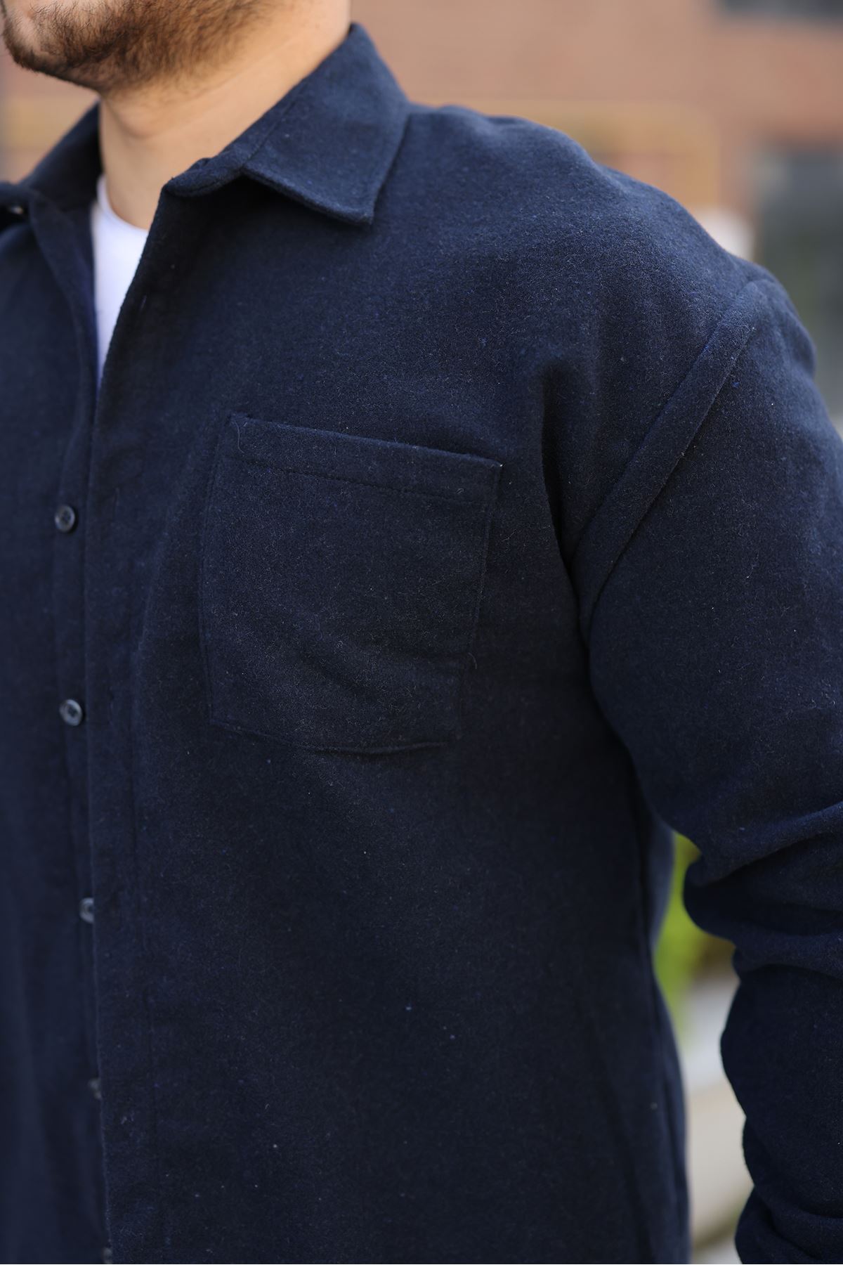 Erkek Kışlık Günlük Basic Oduncu Lacivert Kaşe Ceket