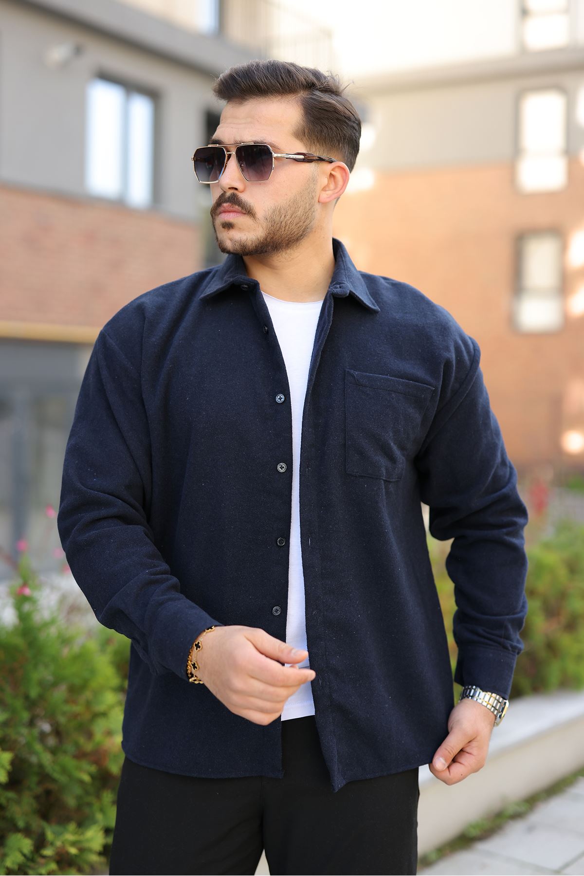 Erkek Kışlık Günlük Basic Oduncu Lacivert Kaşe Ceket