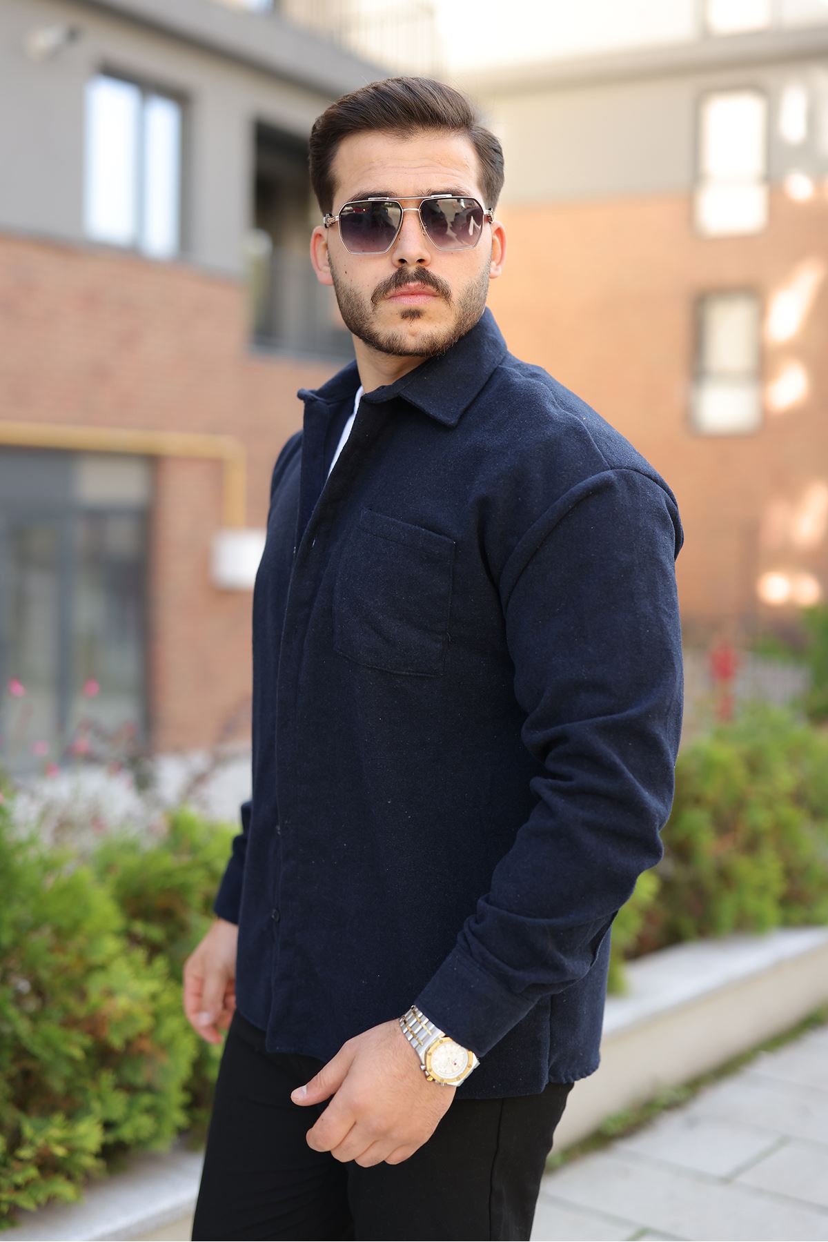 Erkek Kışlık Günlük Basic Oduncu Lacivert Kaşe Ceket