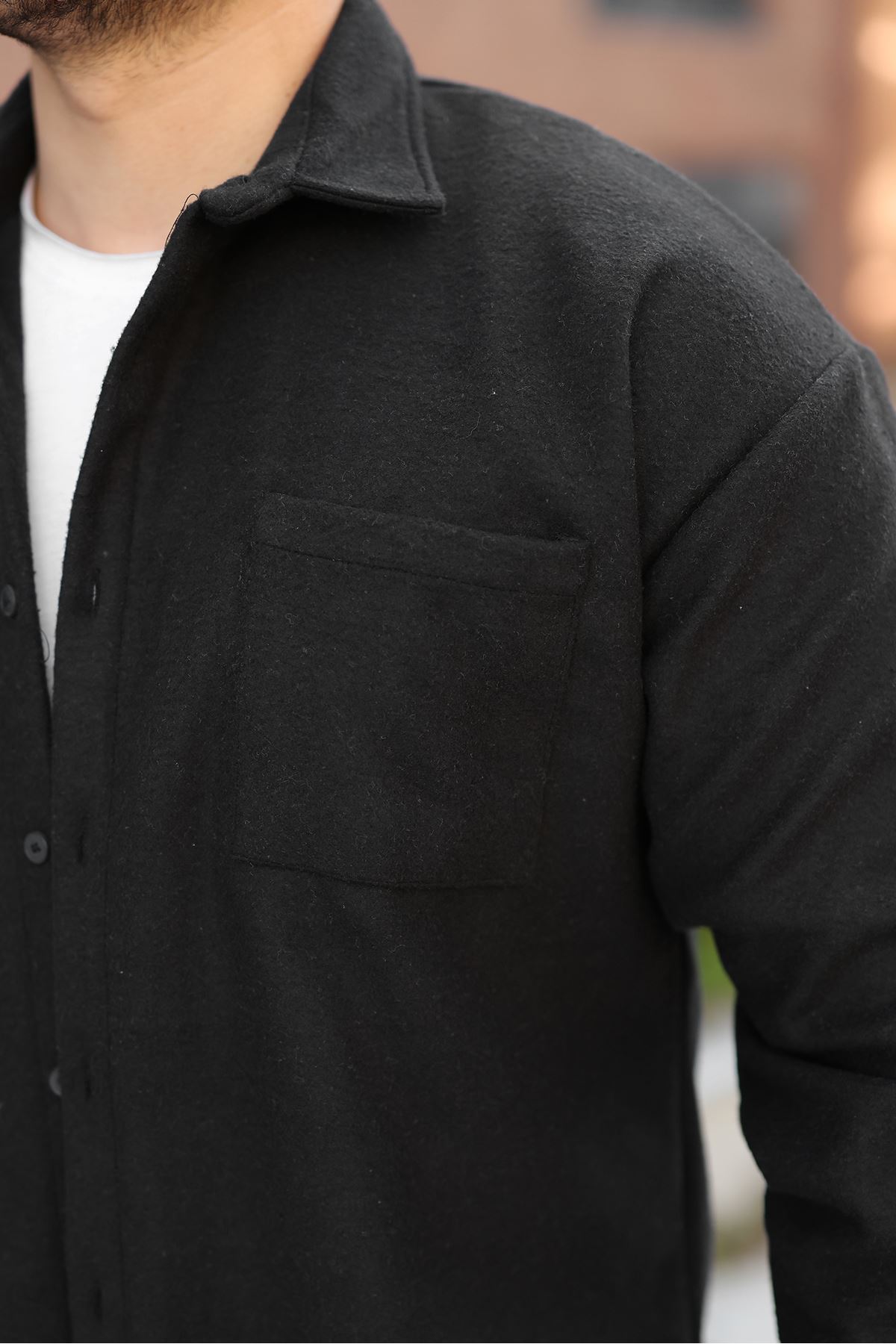 Erkek Kışlık Günlük Basic Oduncu Siyah Kaşe Ceket