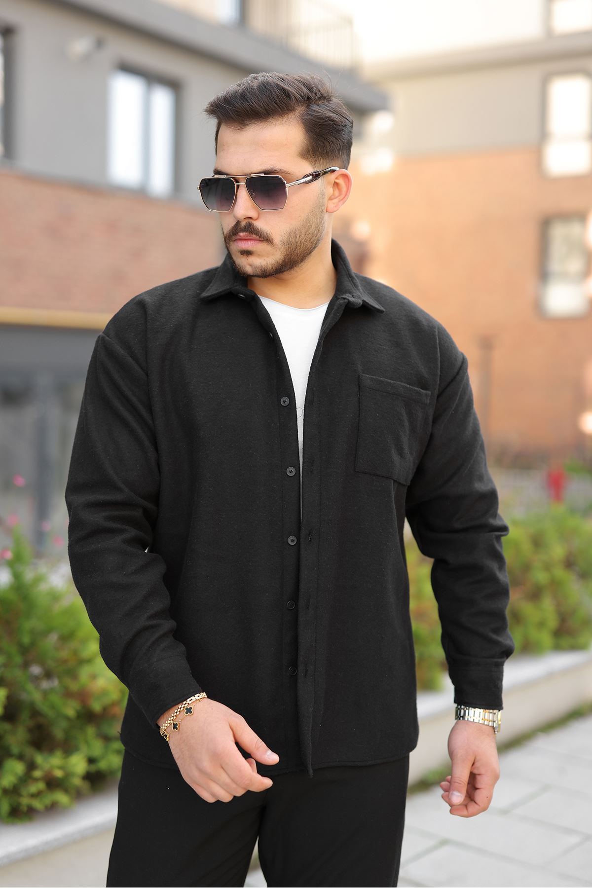 Erkek Kışlık Günlük Basic Oduncu Siyah Kaşe Ceket