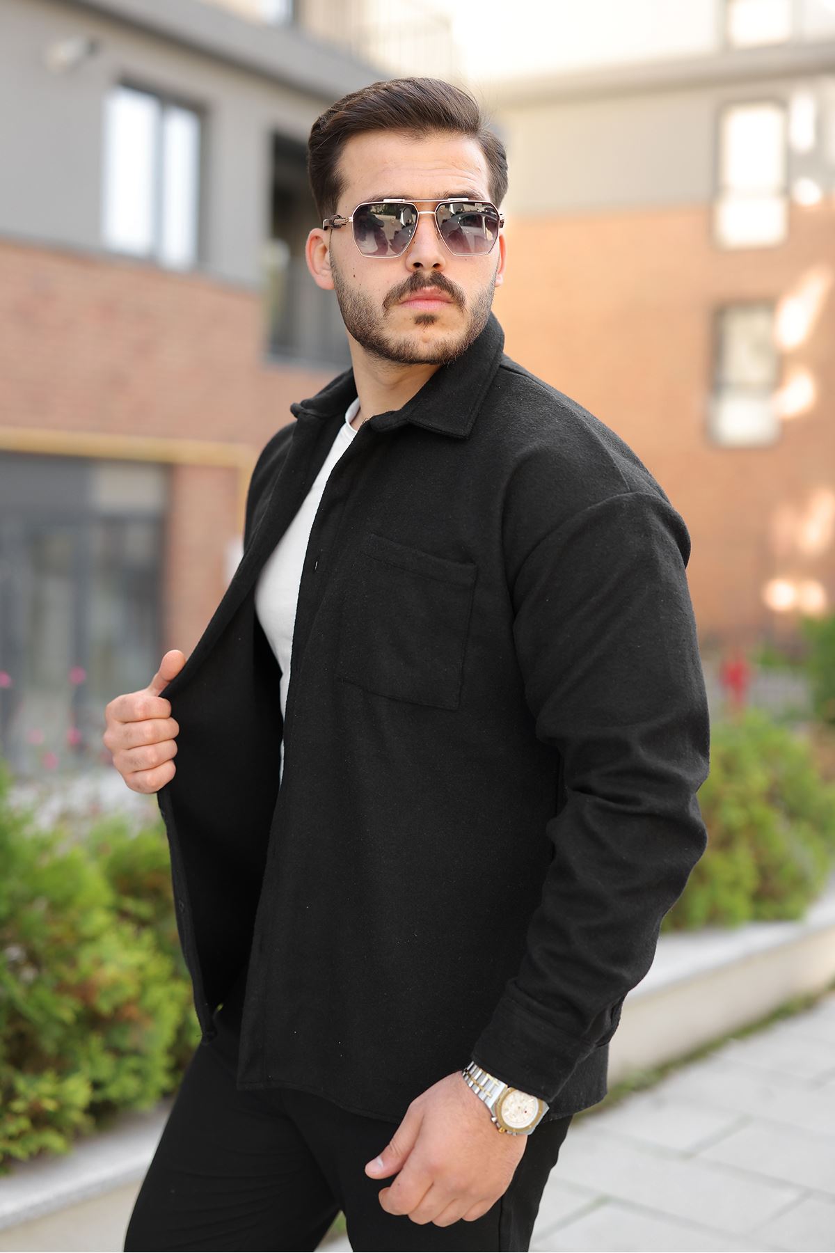 Erkek Kışlık Günlük Basic Oduncu Siyah Kaşe Ceket