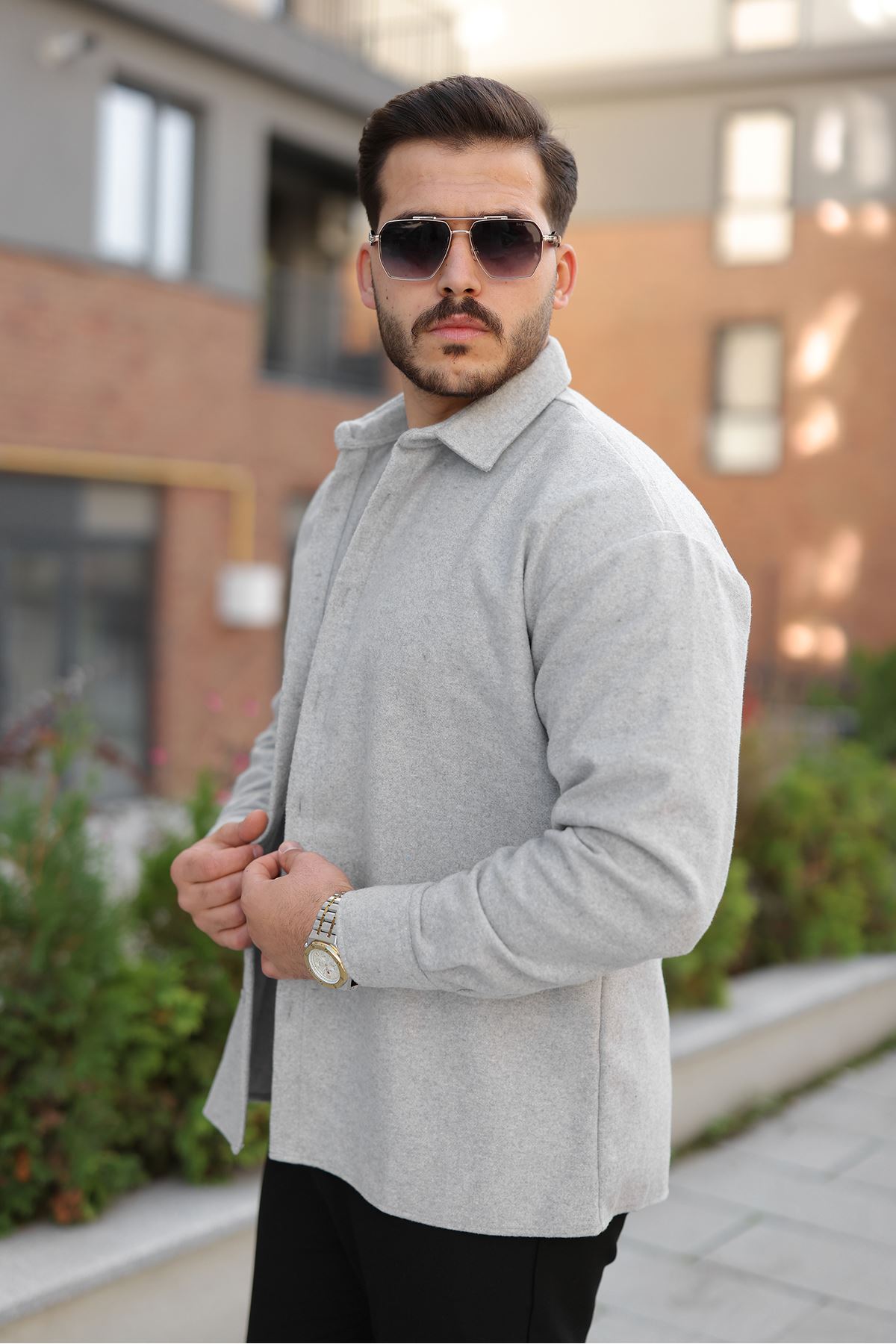 Erkek Basic Kışlık Günlük Oduncu Gri Kaşe Ceket