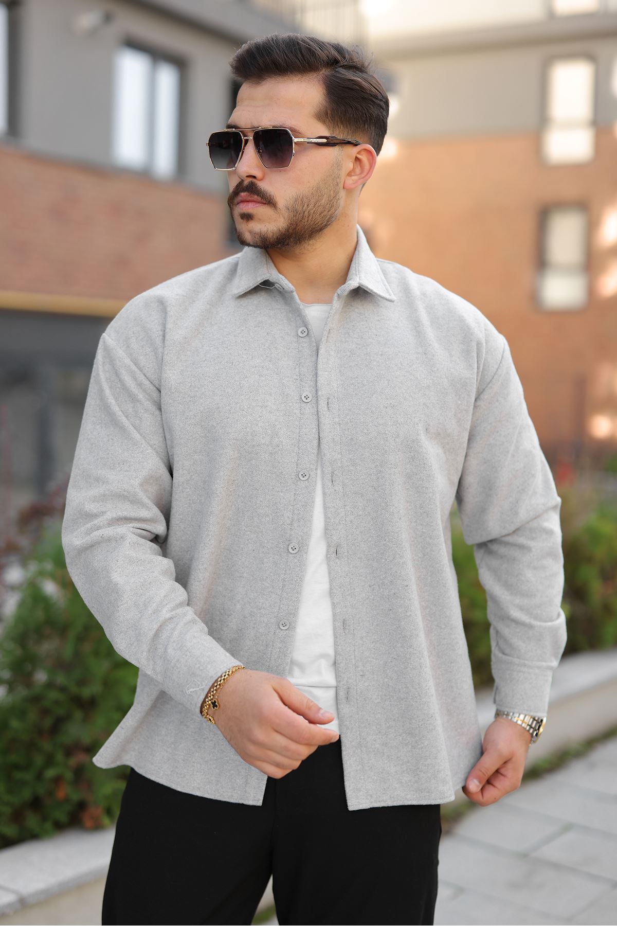 Erkek Basic Kışlık Günlük Oduncu Gri Kaşe Ceket