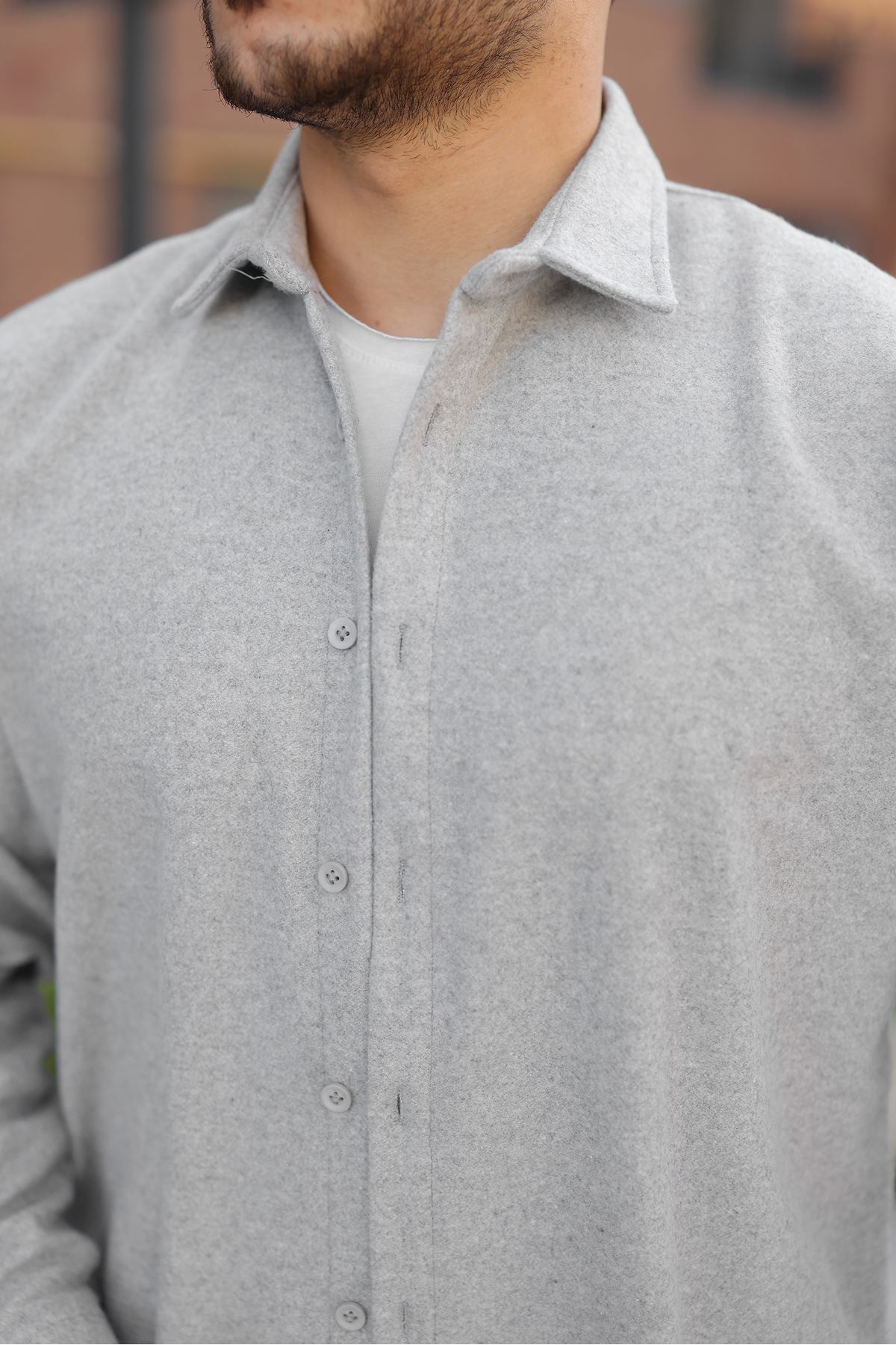 Erkek Basic Kışlık Günlük Oduncu Gri Kaşe Ceket