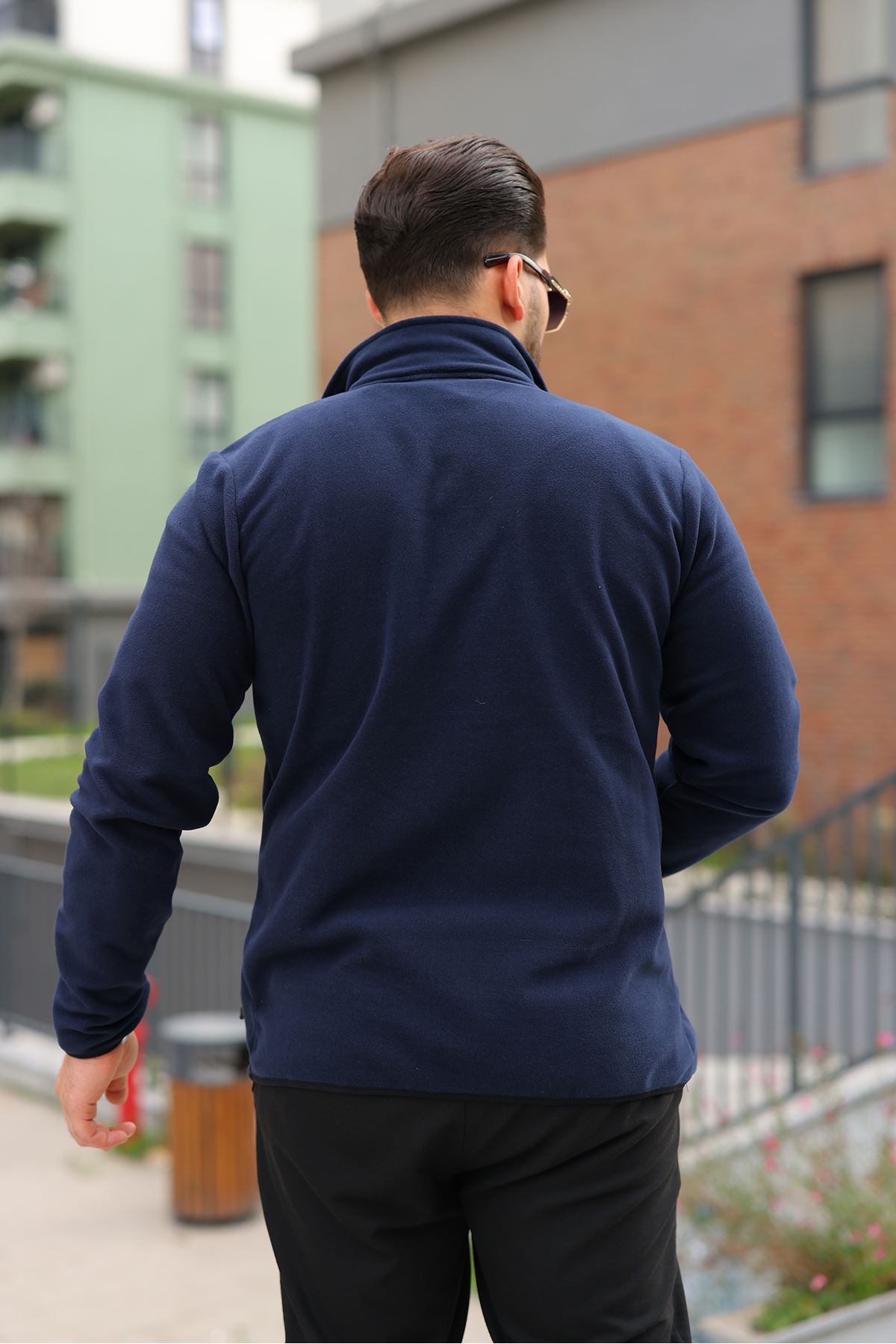 Erkek Kışlık Trend Fermuarlı Cepli Lacivert Polar Hırka