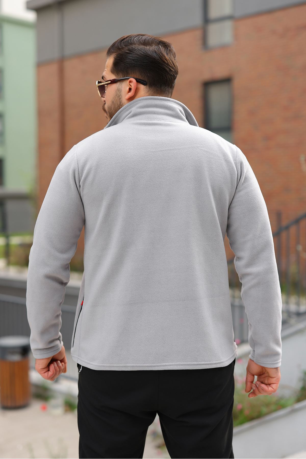 Erkek Kışlık Trend Fermuarlı Cepli Gri Polar Hırka