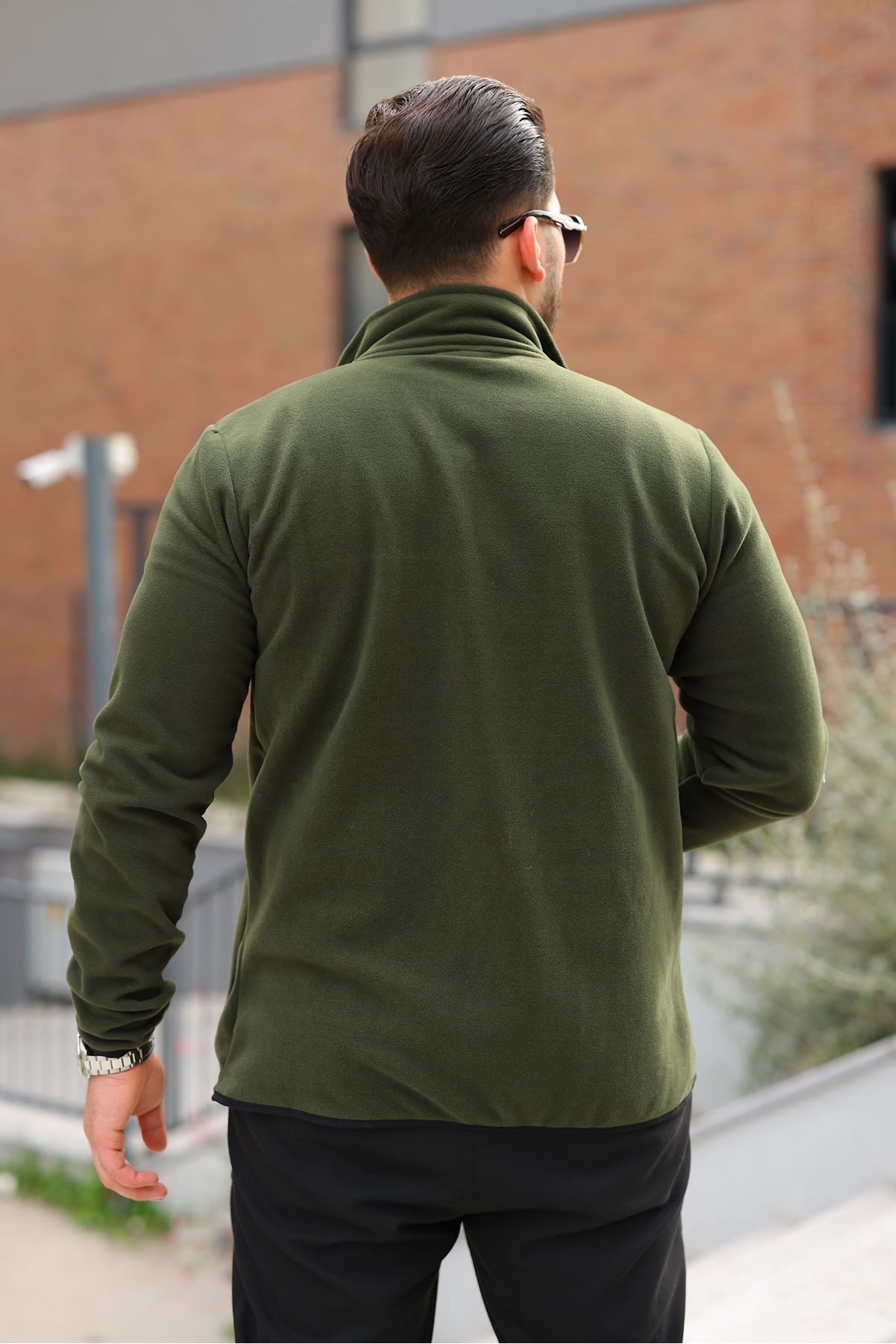 Erkek Kışlık Trend Fermuarlı Cepli Haki Polar Hırka