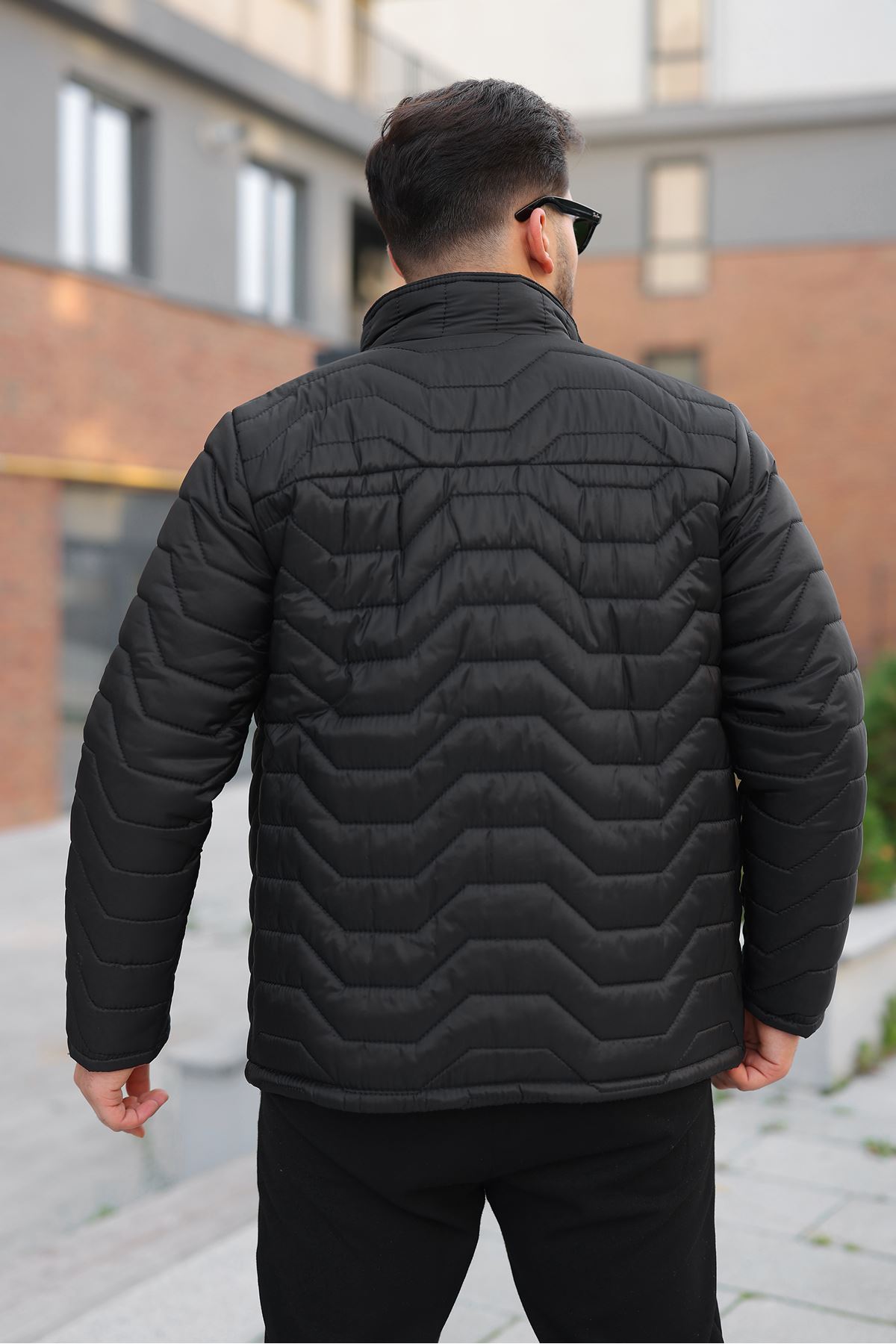 Erkek Kışlık Fermuarlı Günlük Kapitone Siyah Şişme Mont