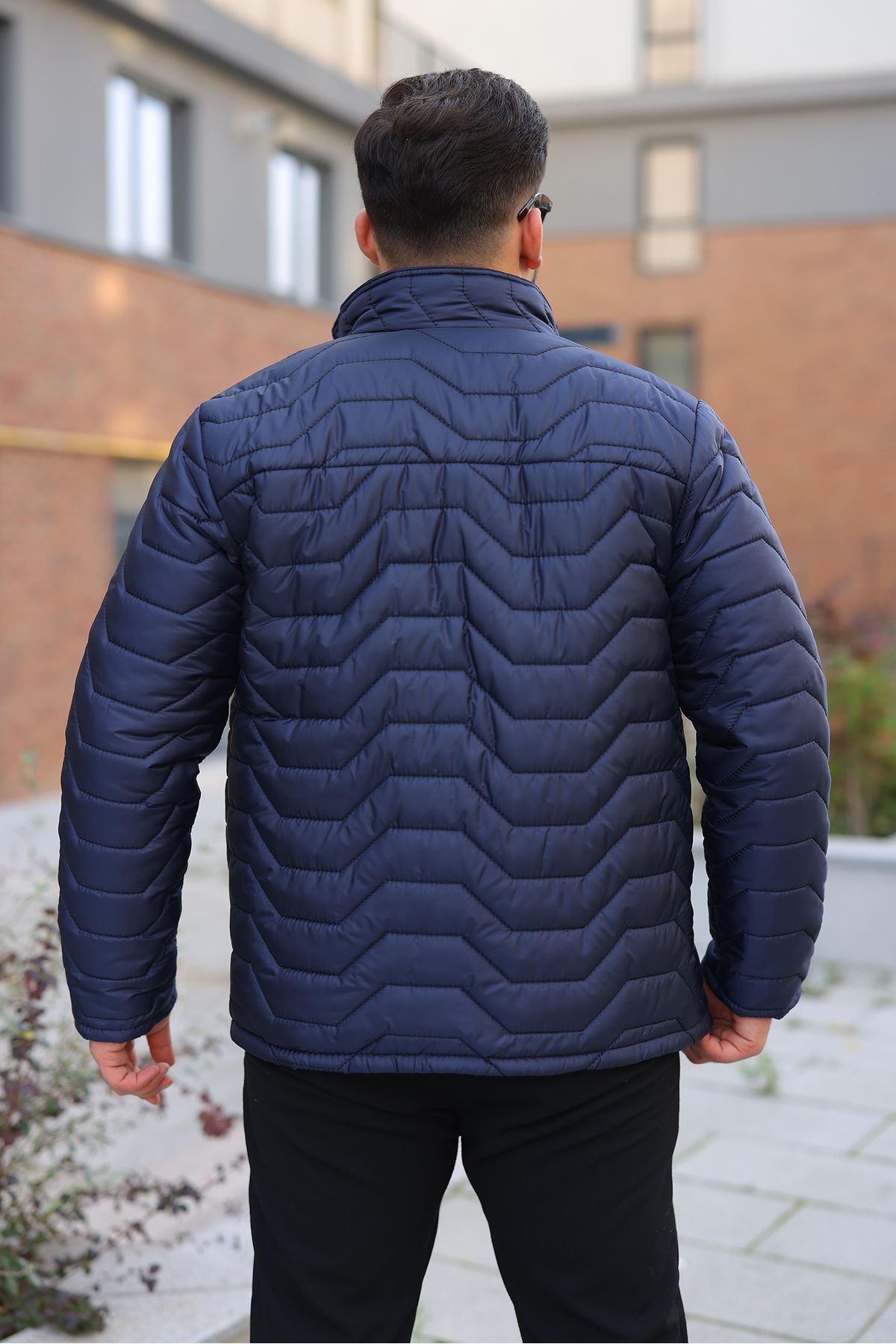 Erkek Kışlık Fermuarlı Günlük Kapitone Lacivert Şişme Mont