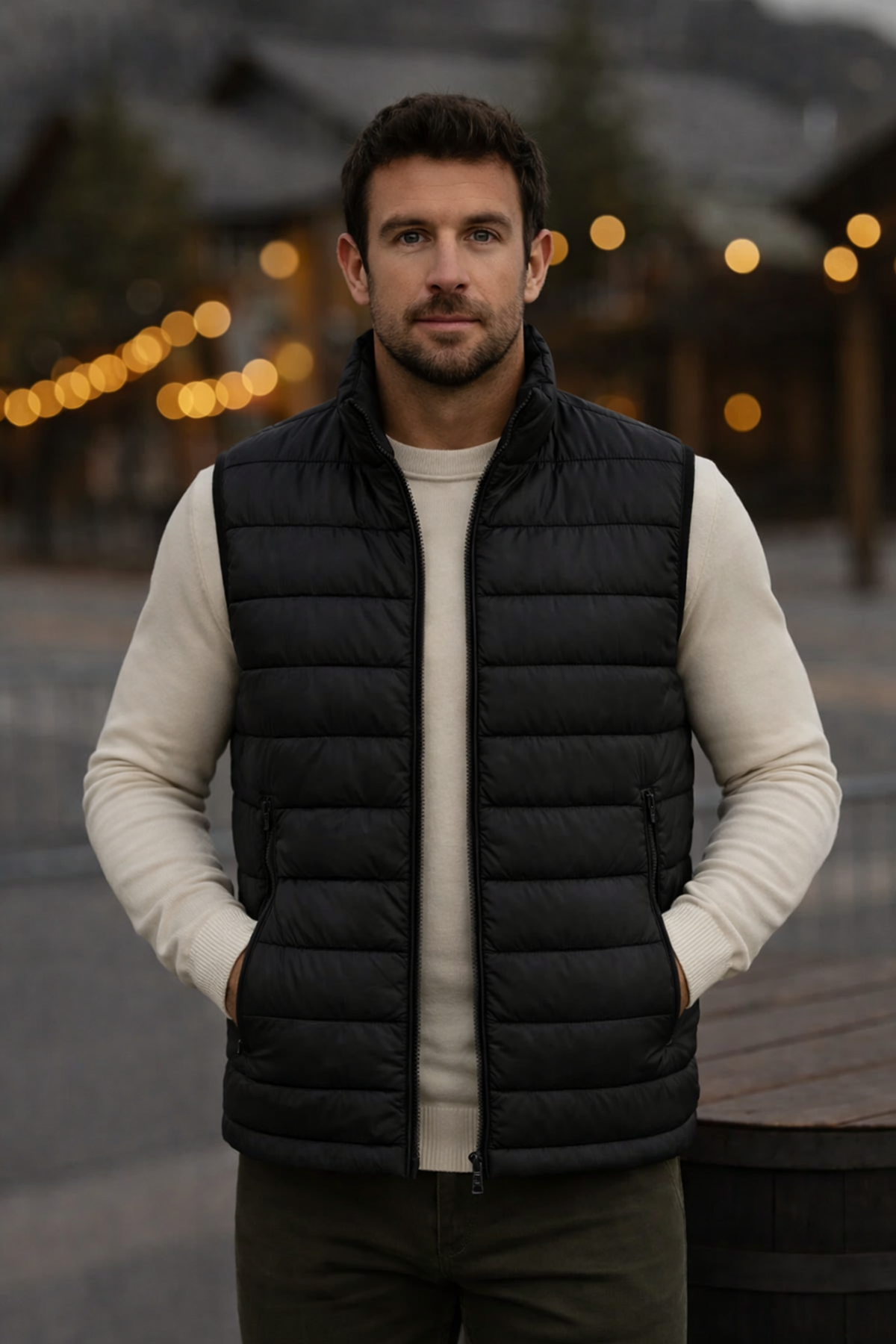 Erkek Astarlı Kışlık Cepli Fermuarlı Siyah Şişme Yelek