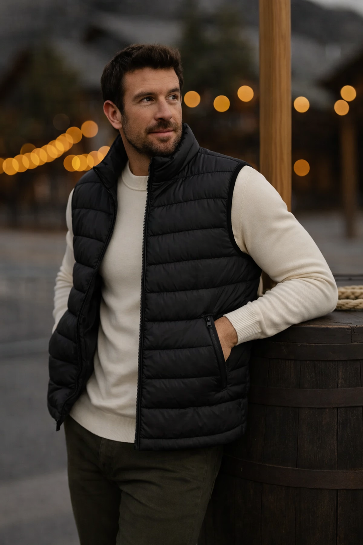 Erkek Astarlı Kışlık Cepli Fermuarlı Siyah Şişme Yelek