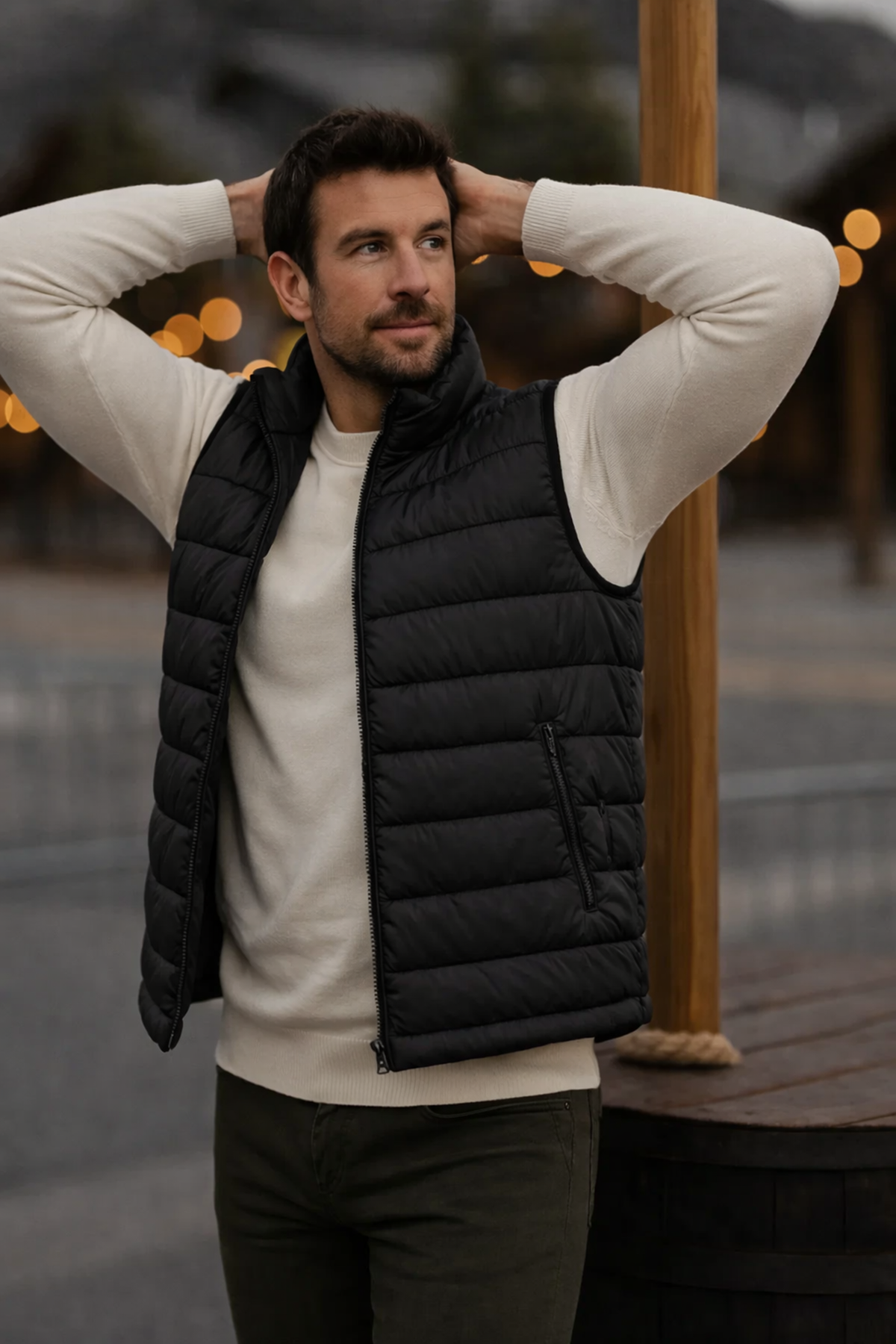 Erkek Astarlı Kışlık Cepli Fermuarlı Siyah Şişme Yelek