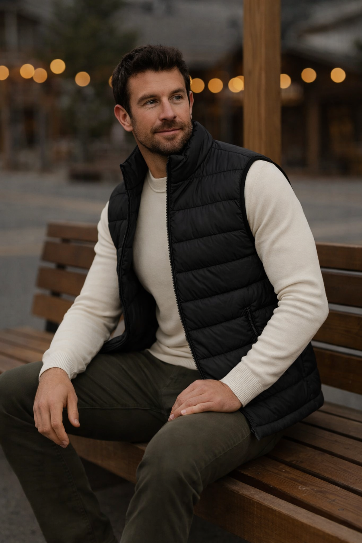 Erkek Astarlı Kışlık Cepli Fermuarlı Siyah Şişme Yelek