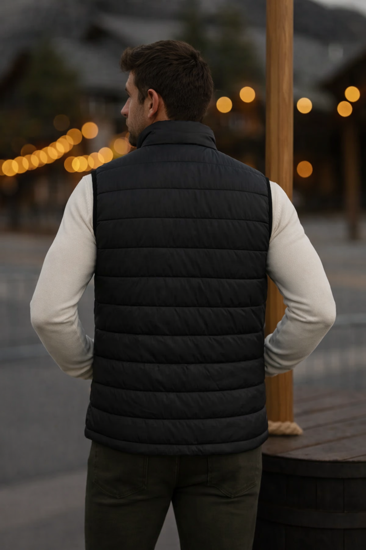 Erkek Astarlı Kışlık Cepli Fermuarlı Siyah Şişme Yelek