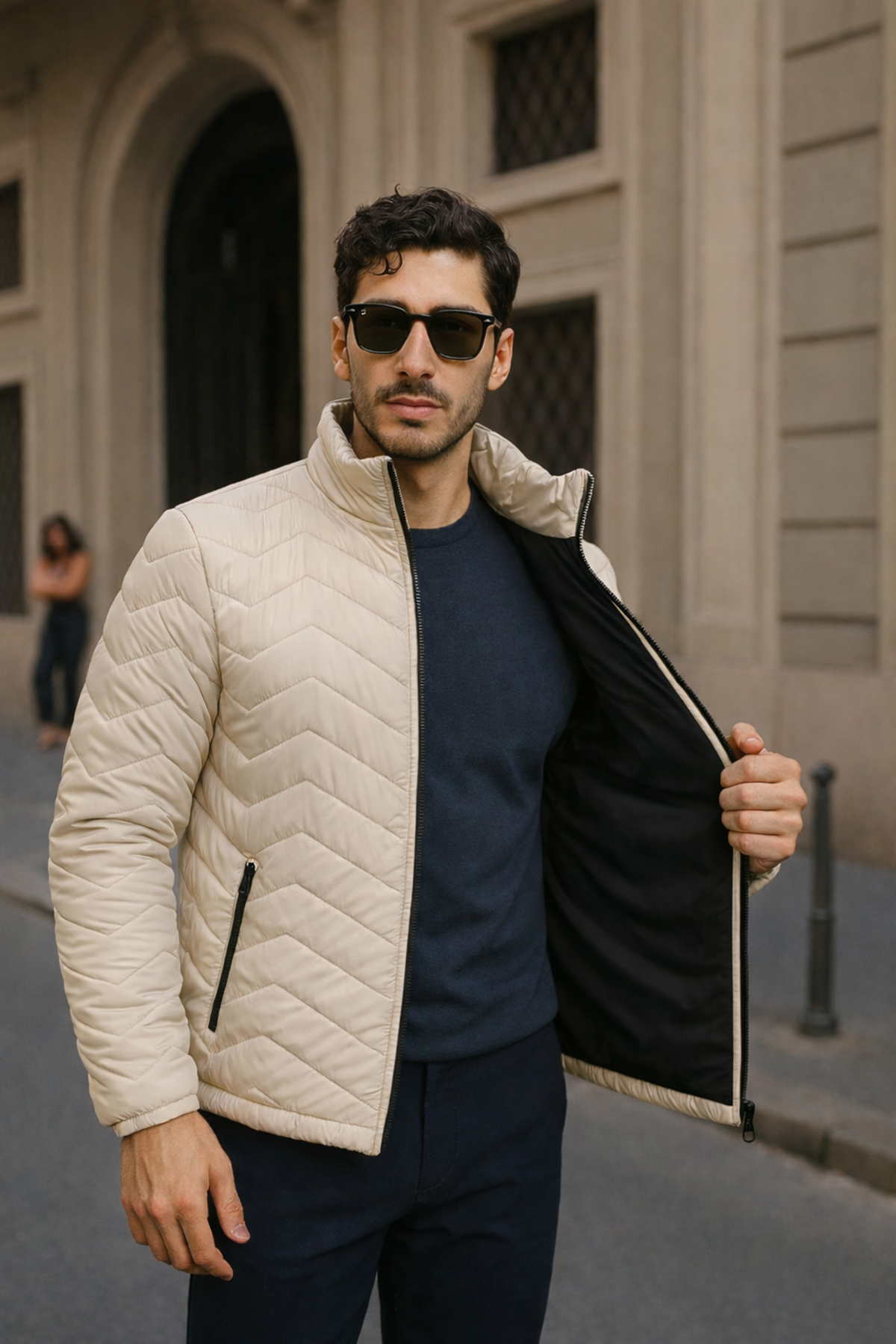 Erkek Günlük Comfort Krem Şişme Mont