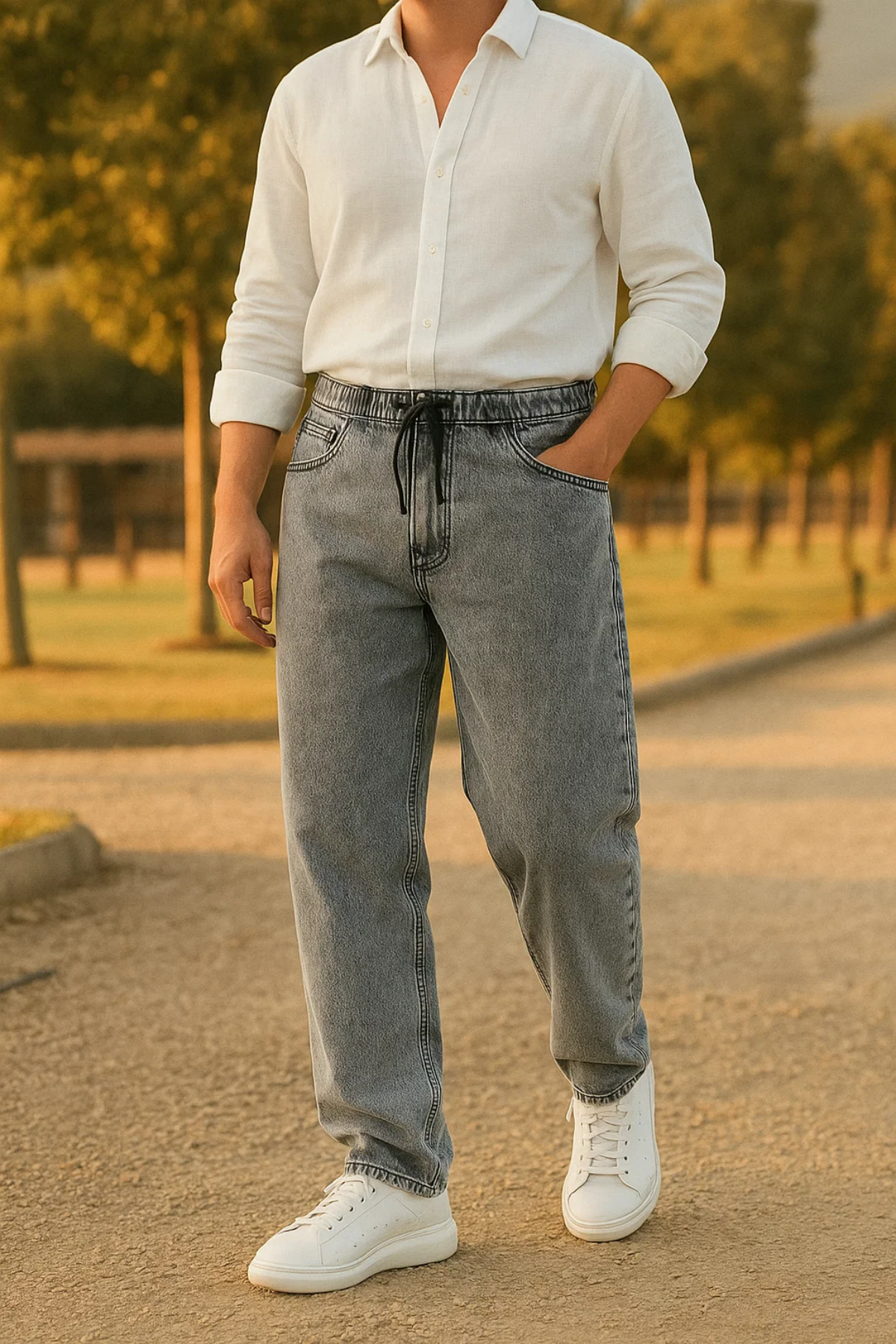 Erkek Bol Paça Jogger Baggy Gri Pantolon