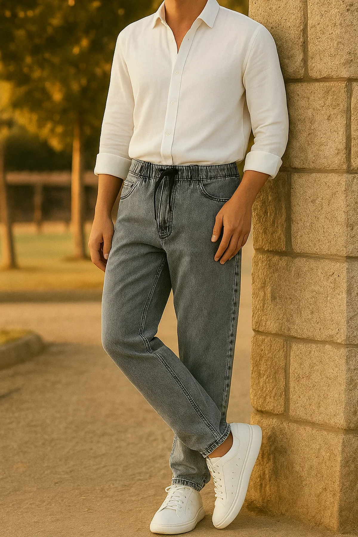 Erkek Bol Paça Jogger Baggy Gri Pantolon