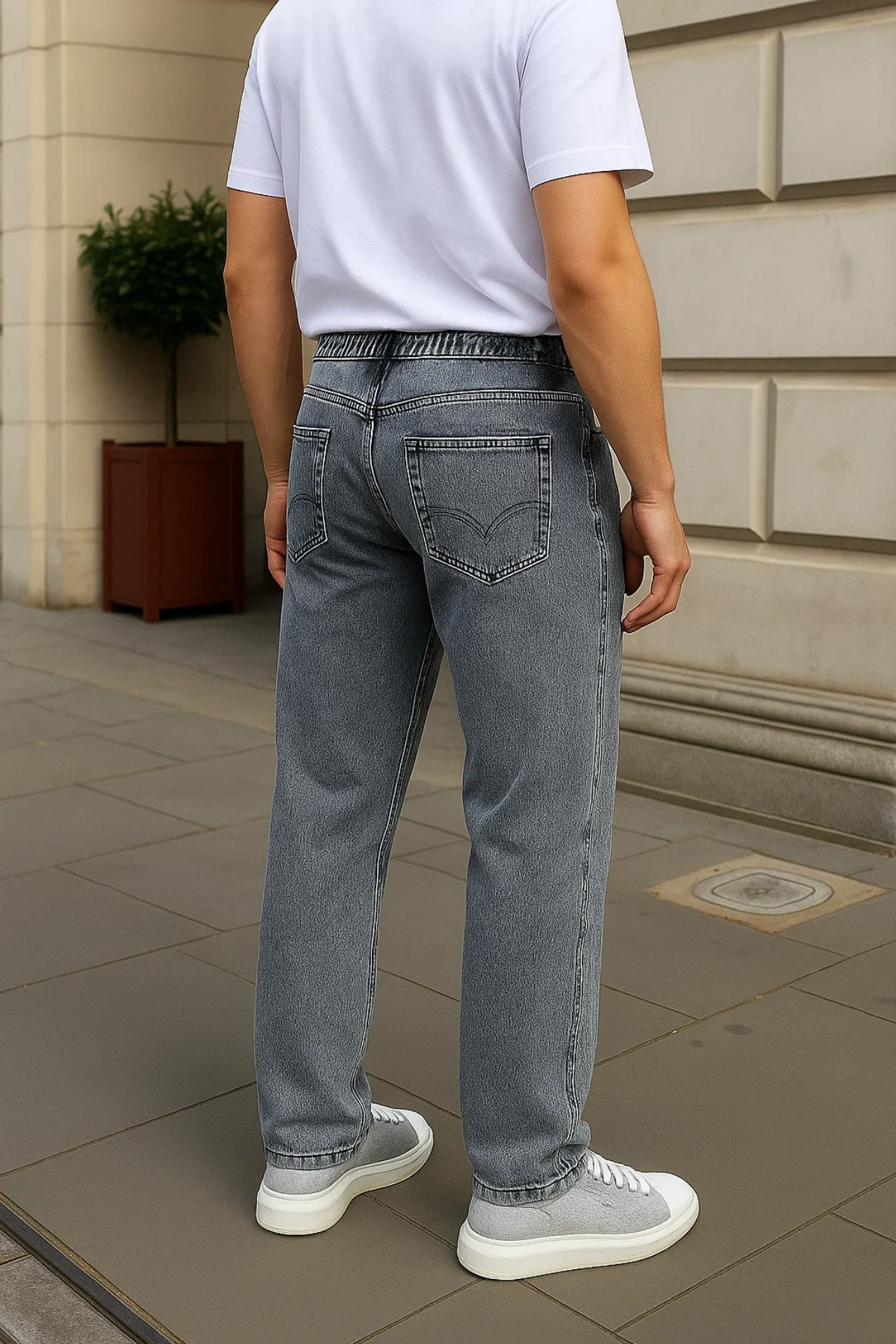 Erkek Günlük Basic Gri Baggy Kot Pantolon