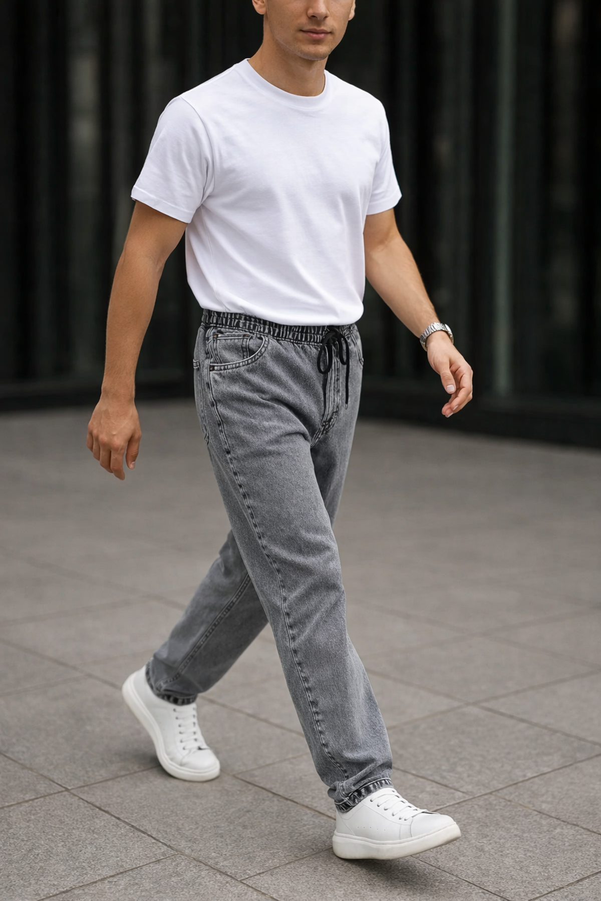 Erkek Günlük Premium Gri Baggy Pantolon