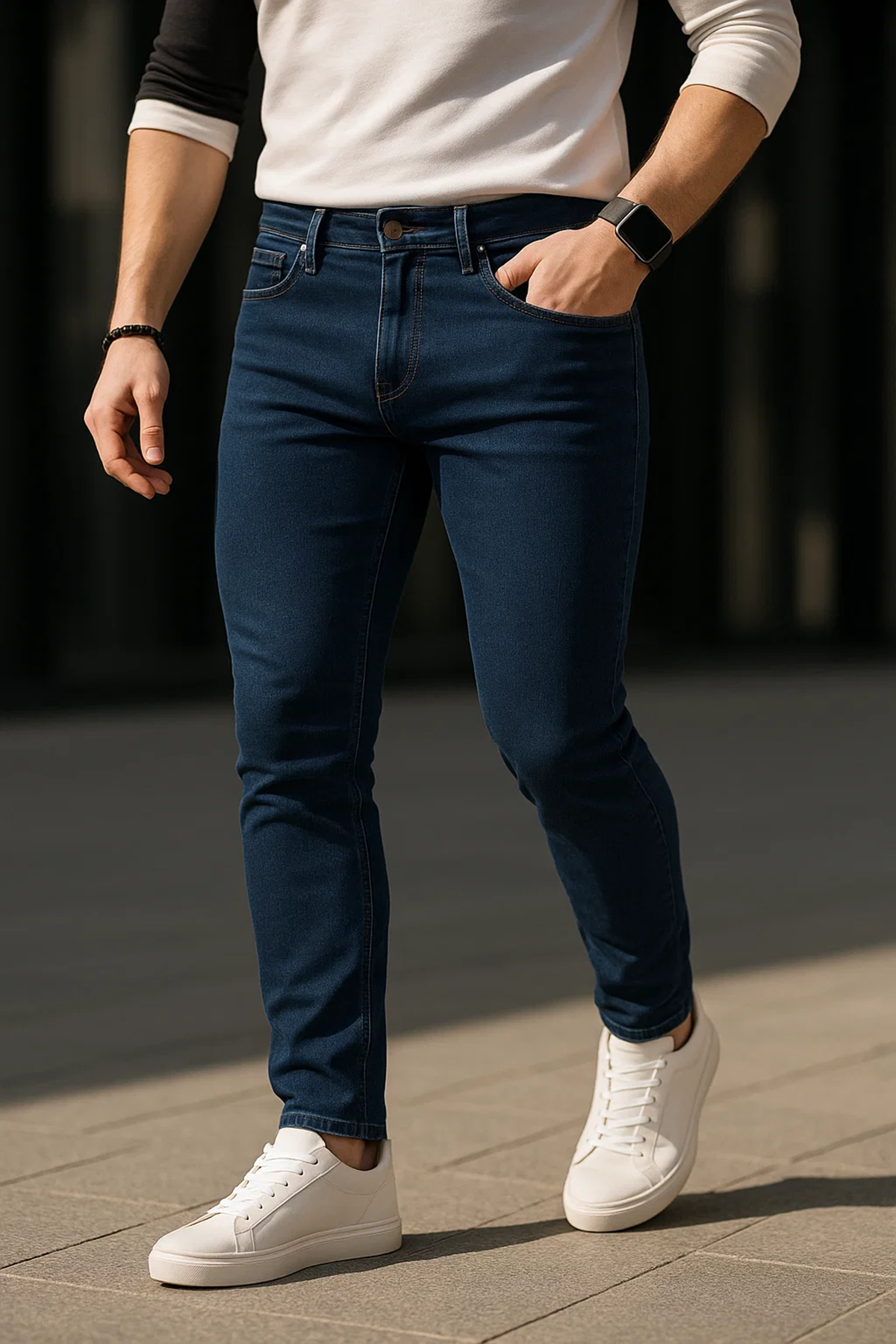 Erkek Pamuklu Basic Lacivert Jeans Pantolon