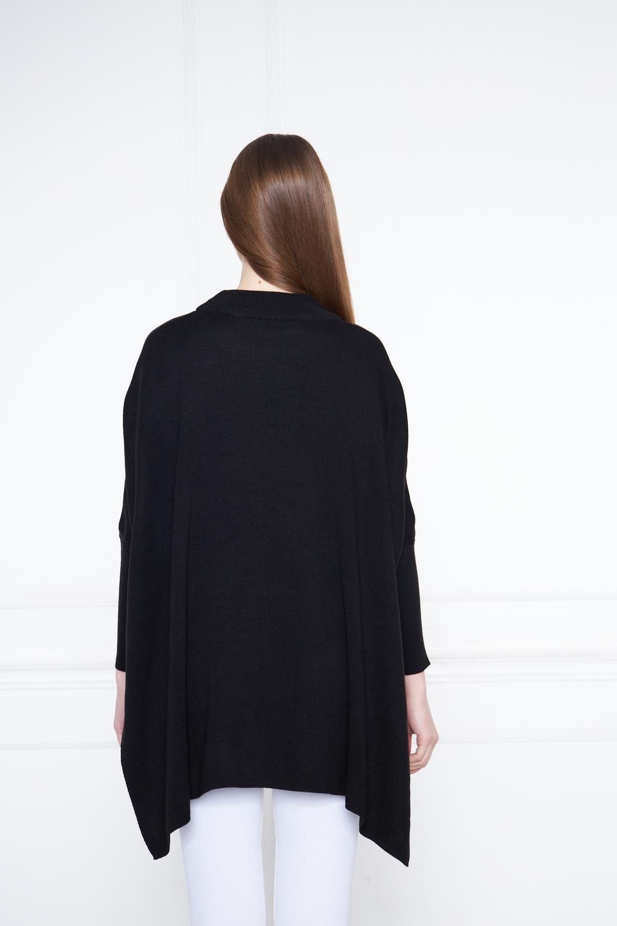 Kadın Yandan Yırtmaçlı Oversize Panço Kazak