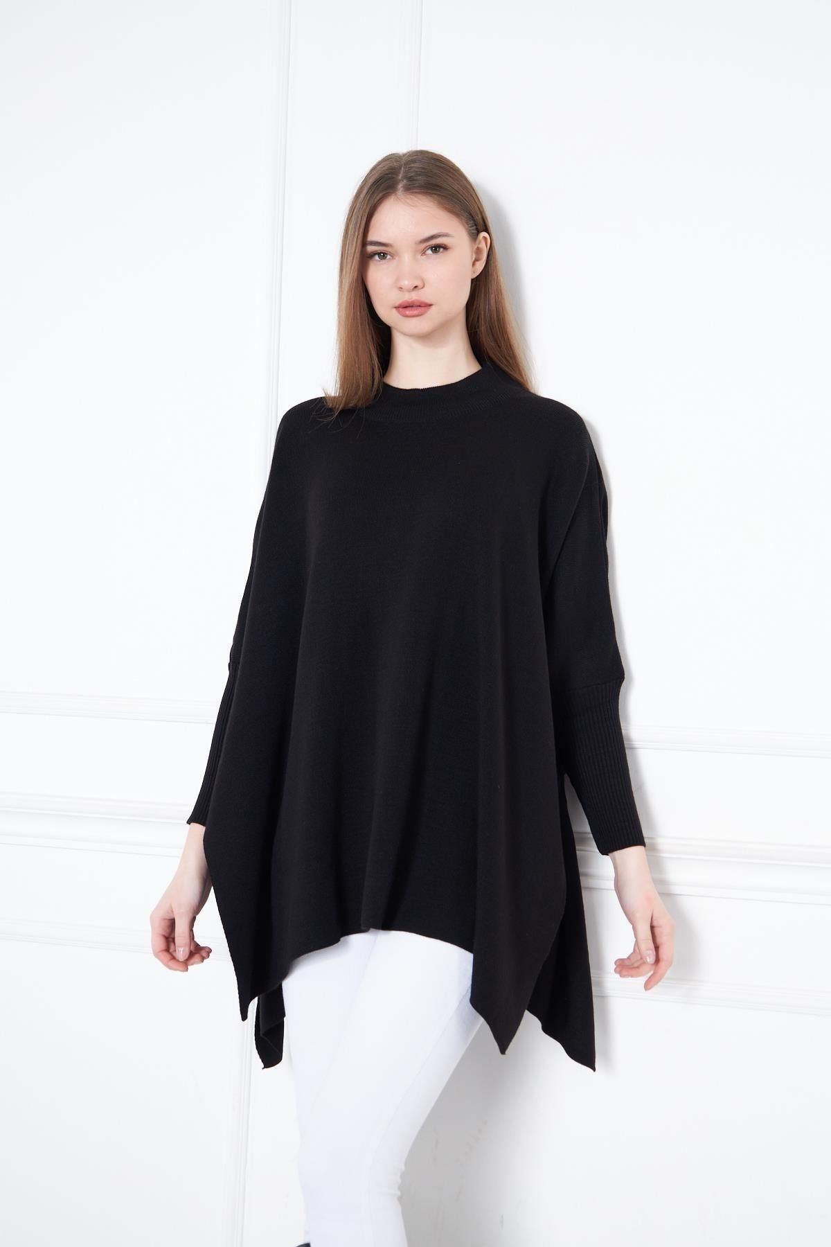 Kadın Yandan Yırtmaçlı Oversize Panço Kazak