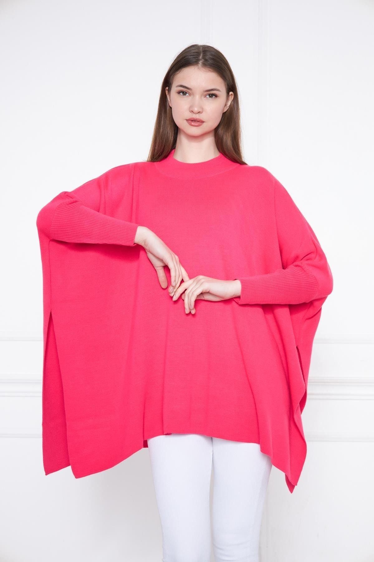 Kadın Yandan Yırtmaçlı Oversize Panço Kazak