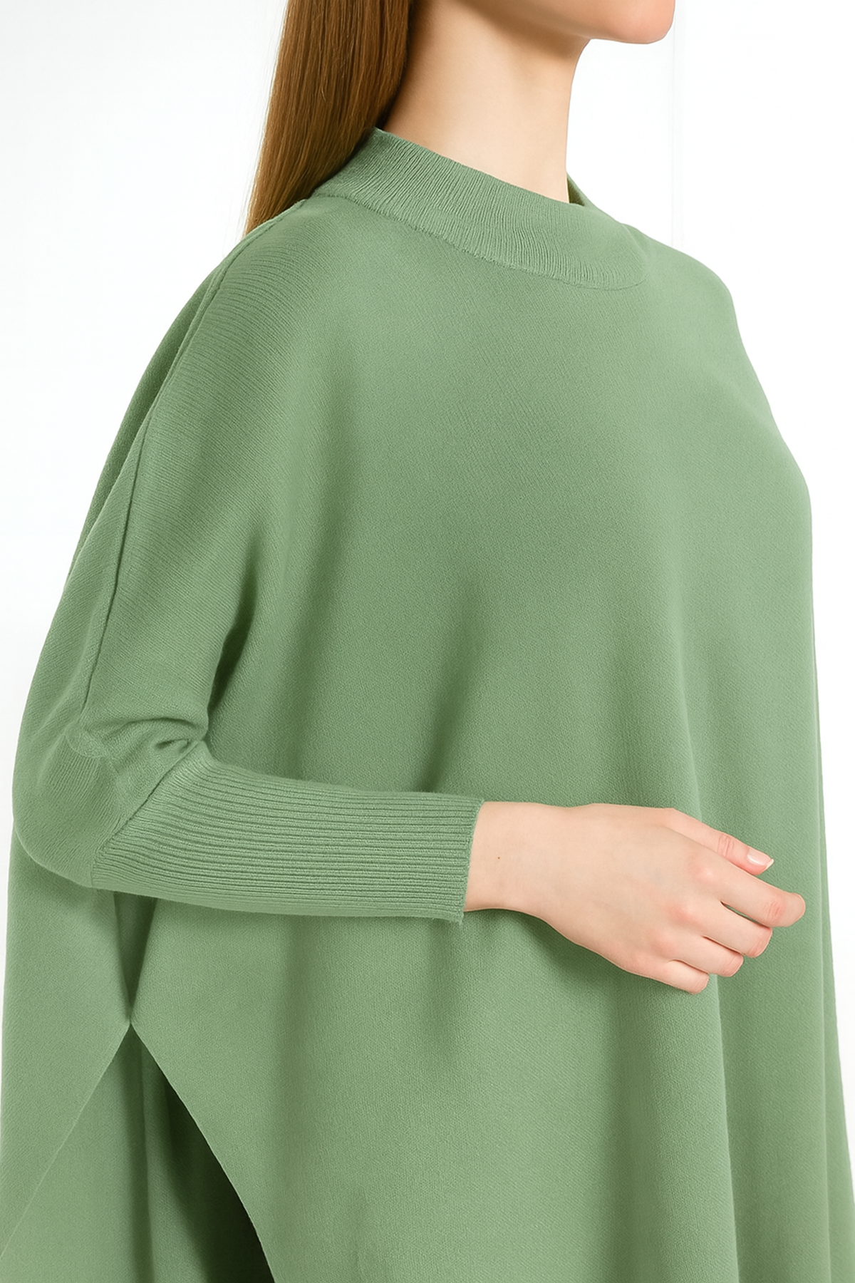 Kadın Yandan Yırtmaçlı Oversize Panço Kazak