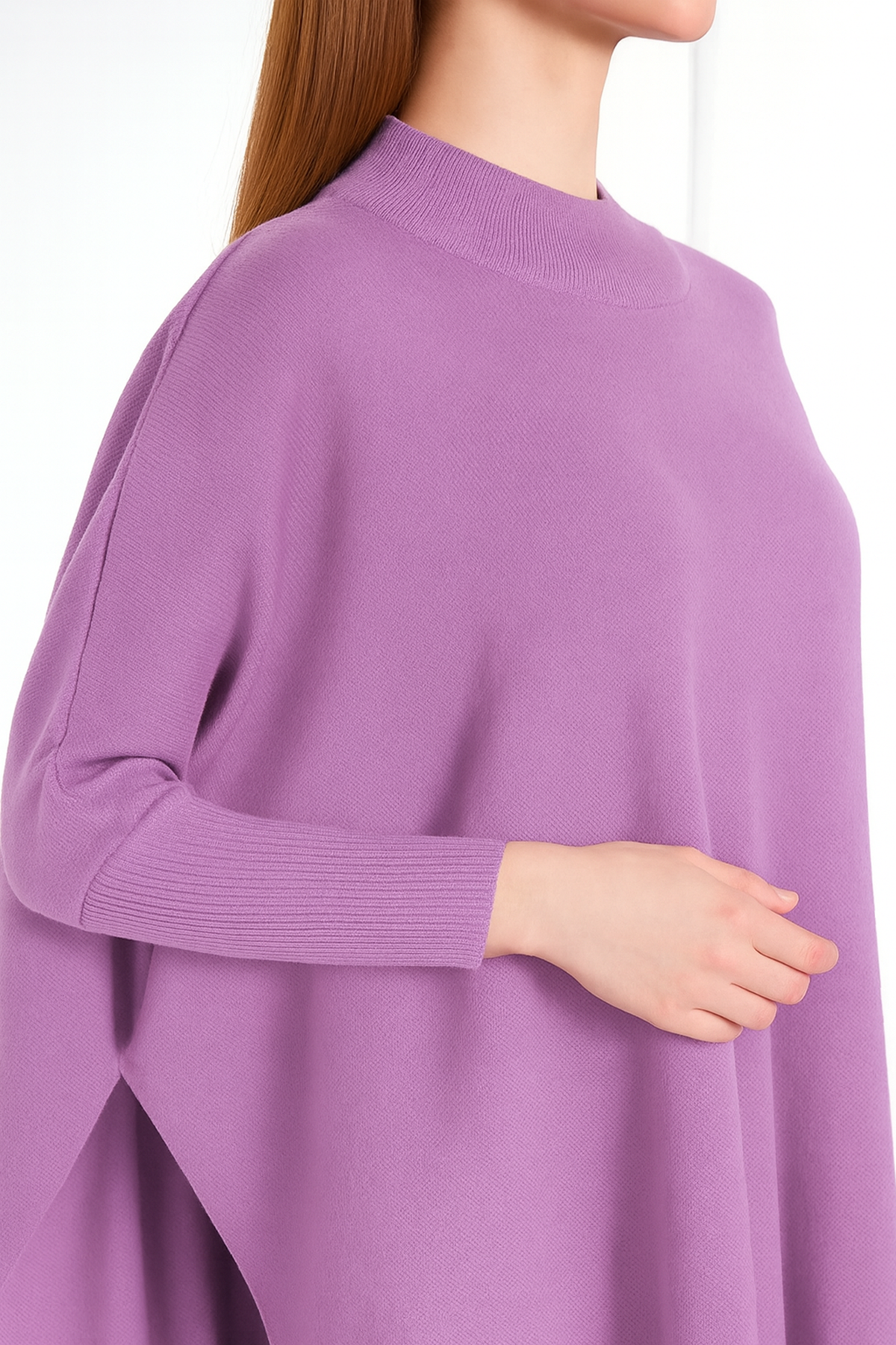 Kadın Yandan Yırtmaçlı Oversize Panço Kazak