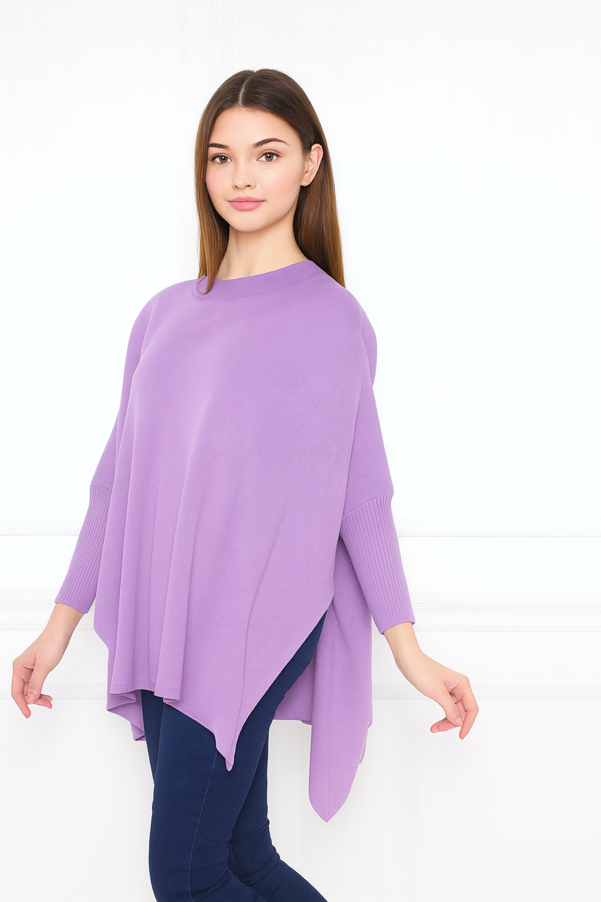 Kadın Yandan Yırtmaçlı Oversize Panço Kazak