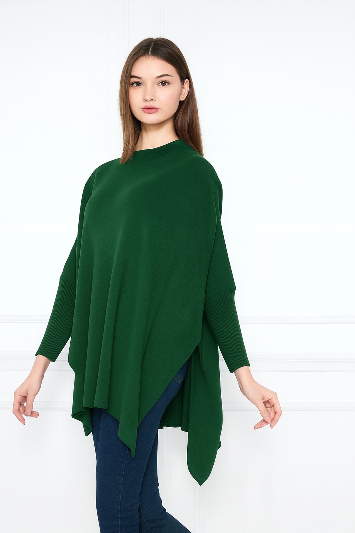 Kadın Yandan Yırtmaçlı Oversize Panço Kazak